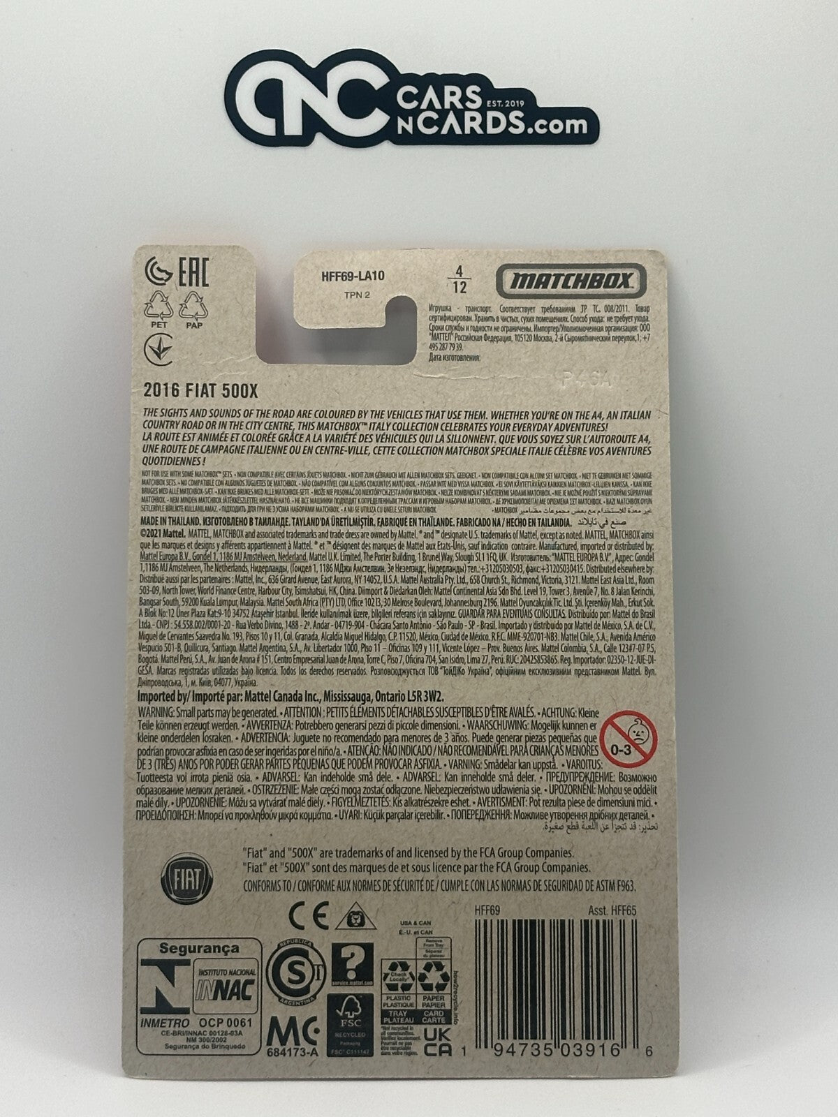 2021 Matchbox Italy Series 4/12 2016 Fiat 500X (Card Damage)