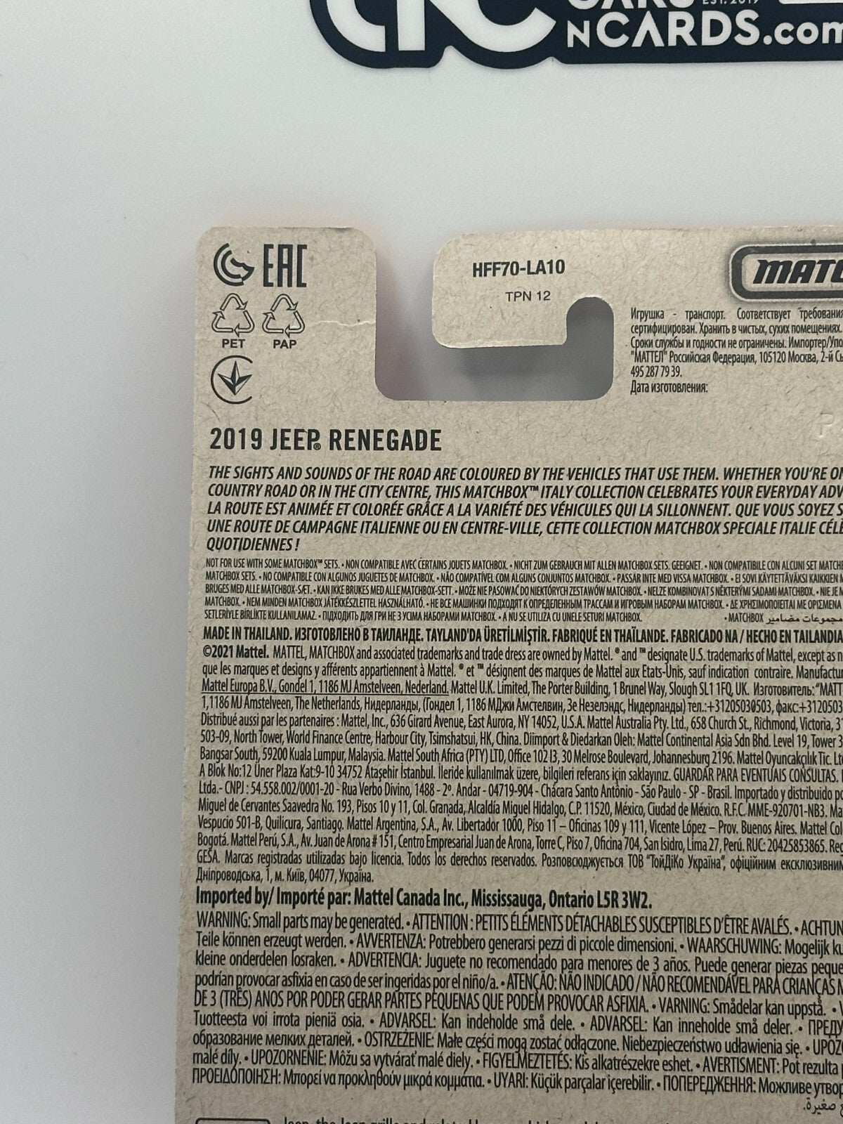 2021 Matchbox Italy Series 5/12 2019 Jeep Renegade (Card Damage)