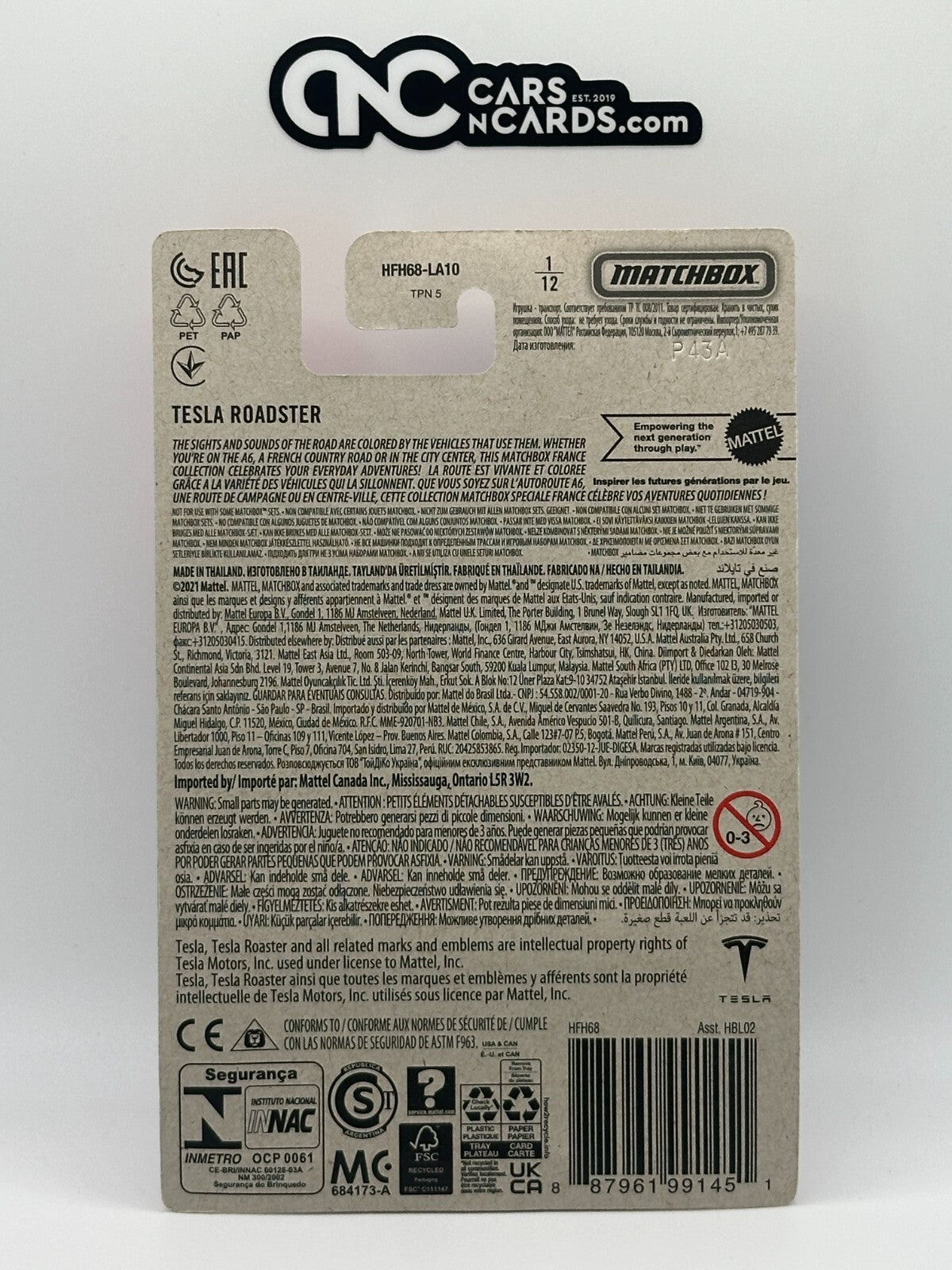 2022 Matchbox France 1/12 Tesla Roadster