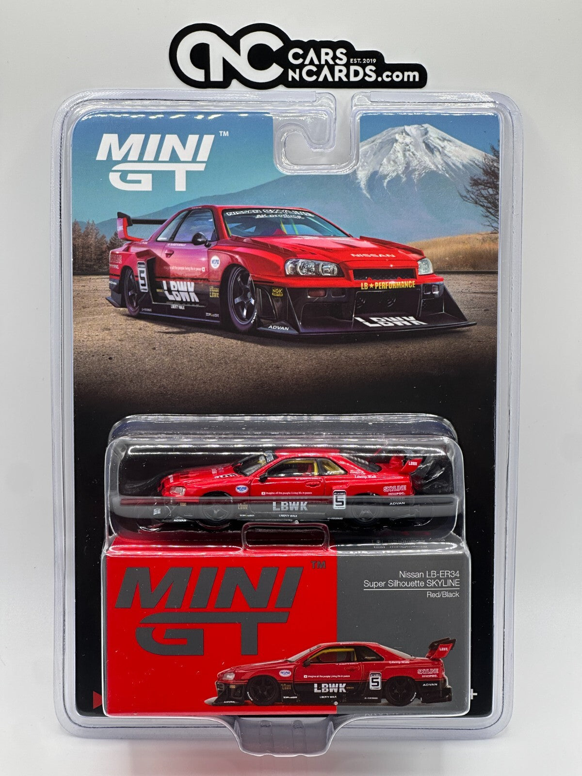 Mini GT 1:64 Nissan LB-ER34 Liberty Walk Super Silhouette SKYLINE – Red/Black