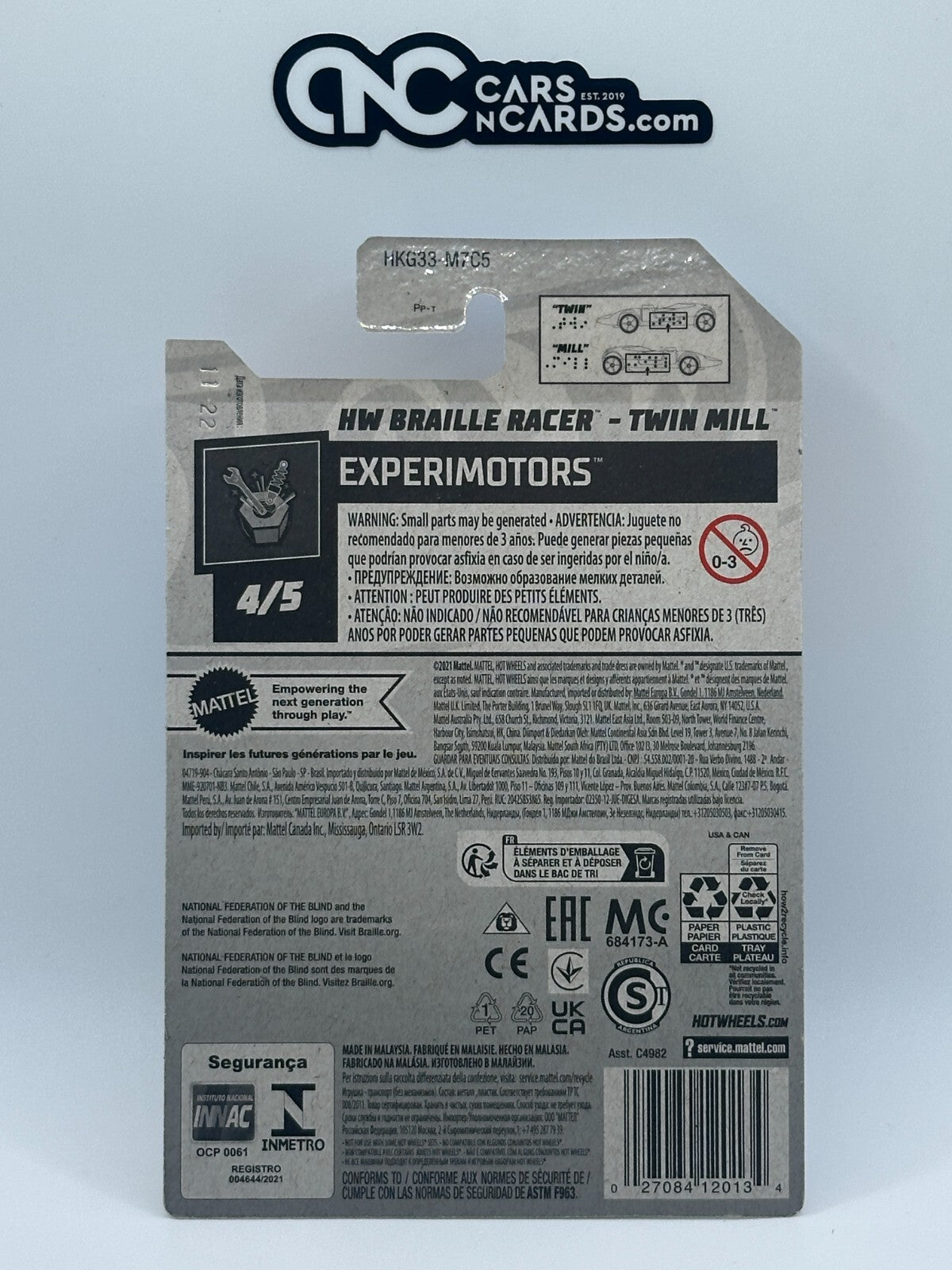 2022 Hot Wheels Experimotors 4/5 HW Braille Racer - Twin Mill White