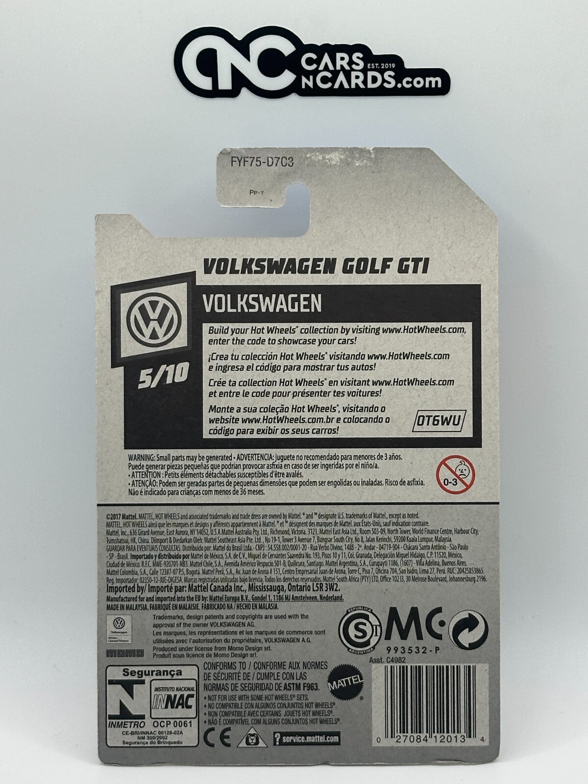 2019 Hot Wheels Volkswagen 5/10 Volkswagen Golf GTI Yellow