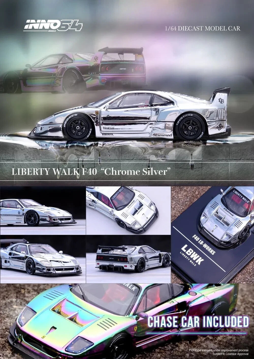 INNO64 1:64 LB Liberty Walk Ferrari F40 Chrome Silver Sealed Box