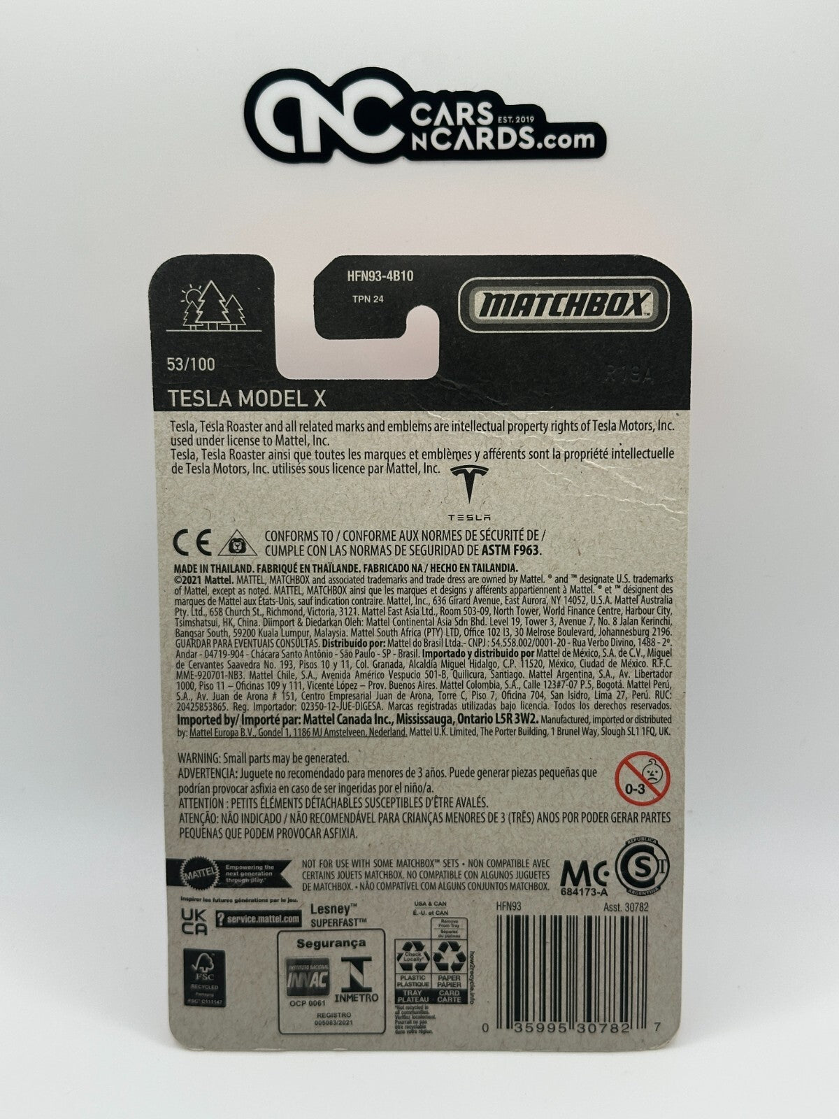 2022 Matchbox Tesla Model X Blue #53/100 (Card Crease)