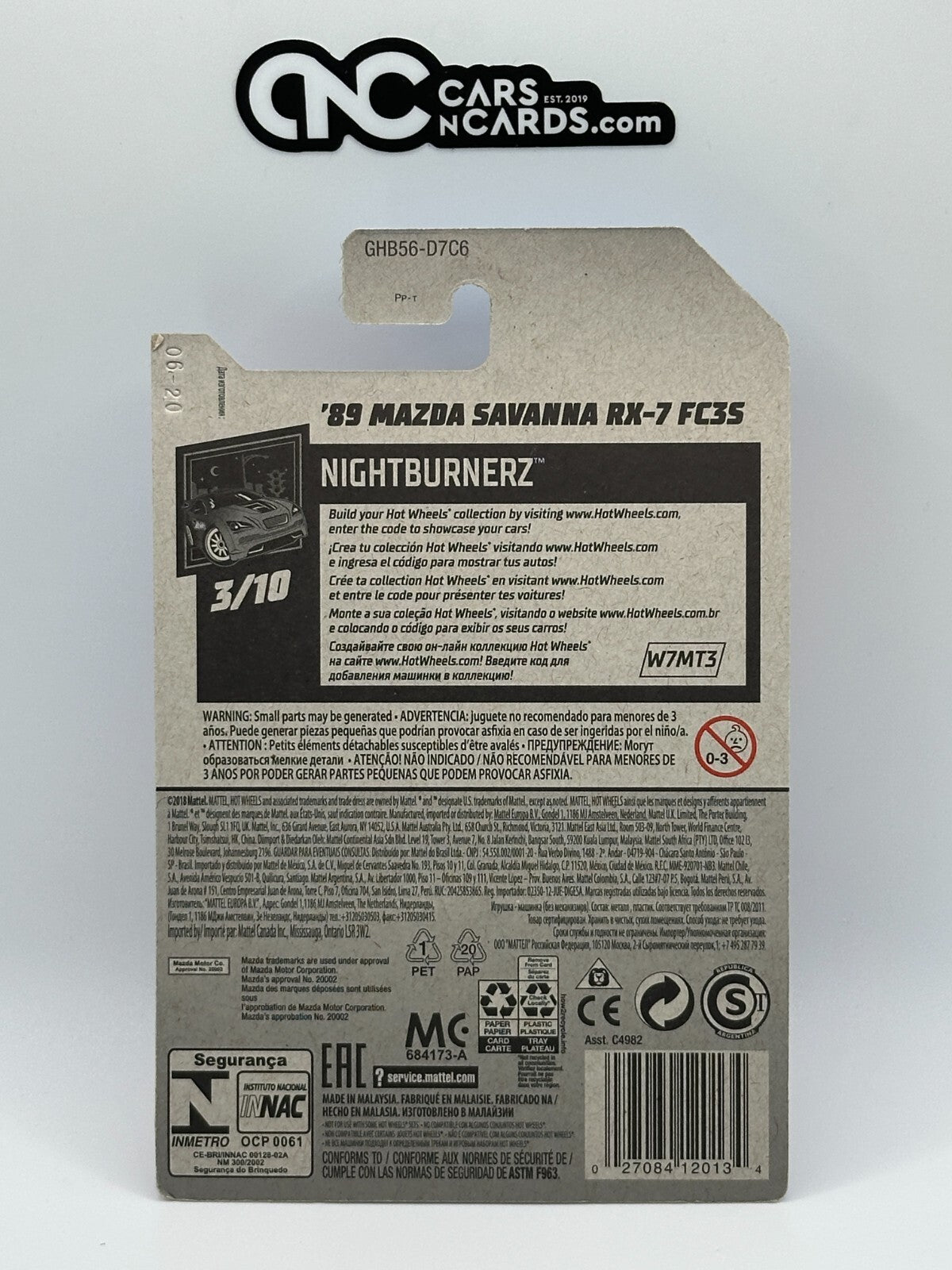 2020 Hot Wheels Nightburnerz 3/10 '89 Mazda Savanna RX-7 FC35 Red