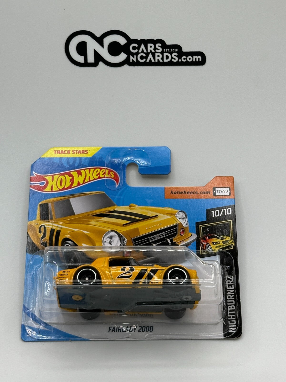 2019 Hot Wheels Nightburnerz 10/10 Fairlady 2000 Yellow Short Card