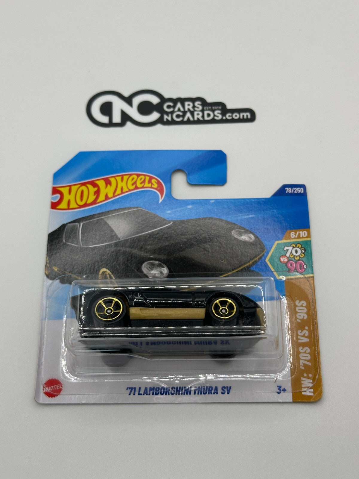 2025 Hot Wheels HW: '70s VS. '90s 6/10 '71 Lamborghini Miura SV Black Short Card