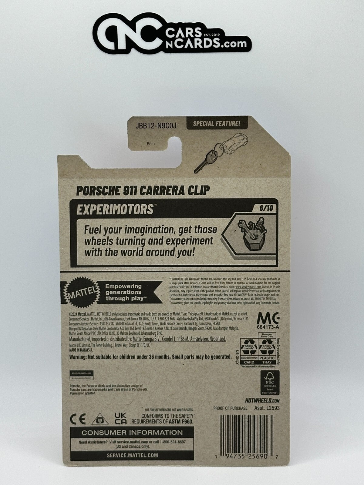 2025 Hot Wheels Experimotors 6/10 Porsche 911 Carrera Clip Red