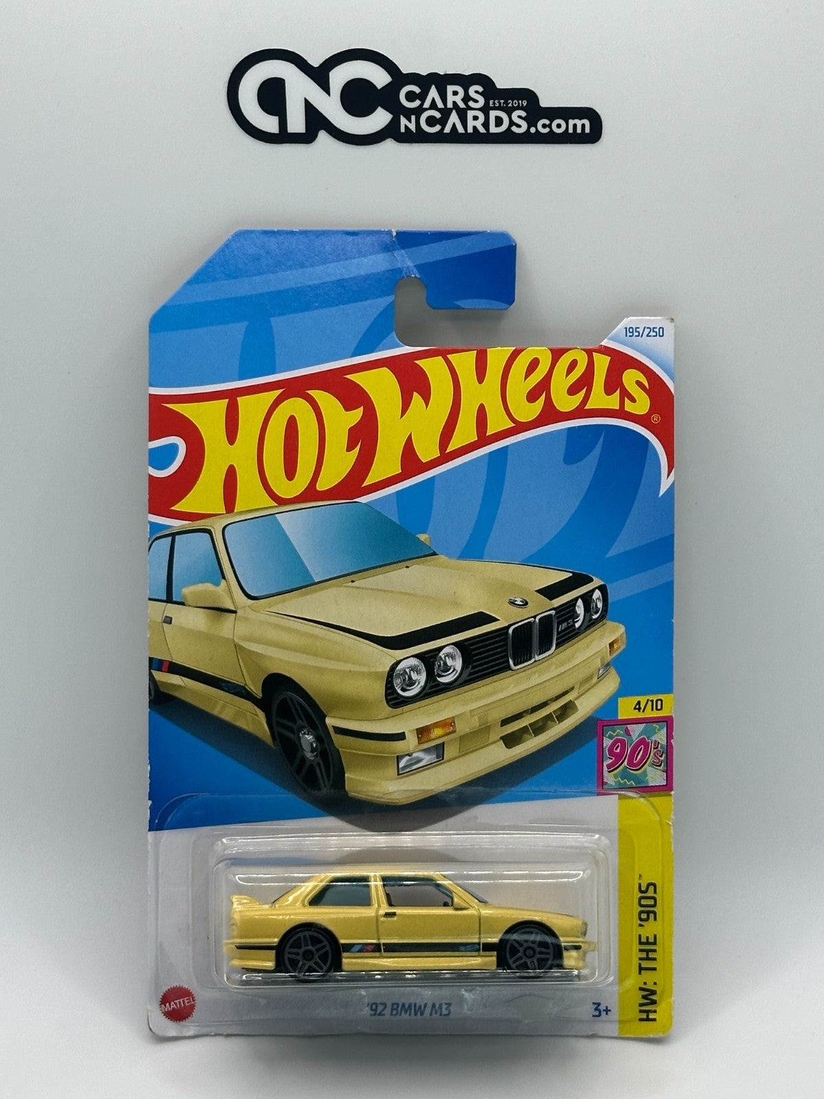 2024 Hot Wheels HW The '90s 4/10 '92 BMW M3 Yellow 195/250 (Card Damage)