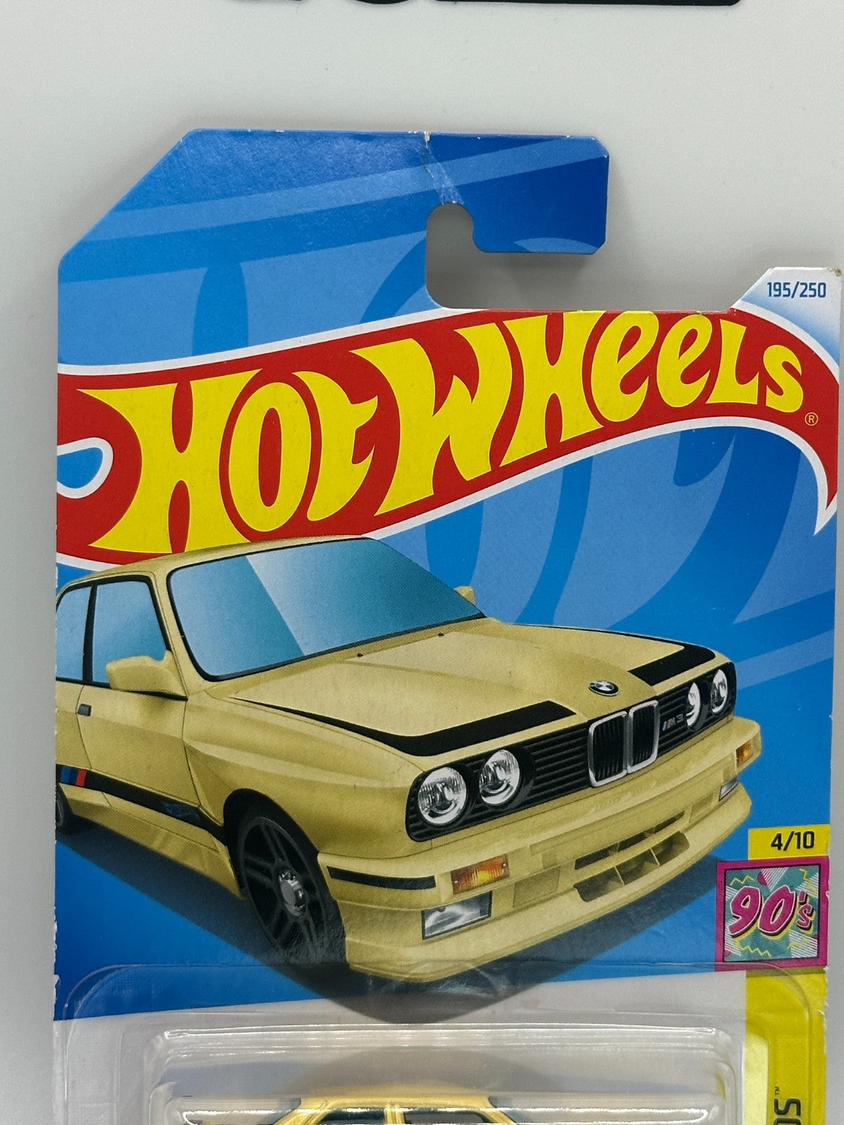 2024 Hot Wheels HW The '90s 4/10 '92 BMW M3 Yellow 195/250 (Card Damage)