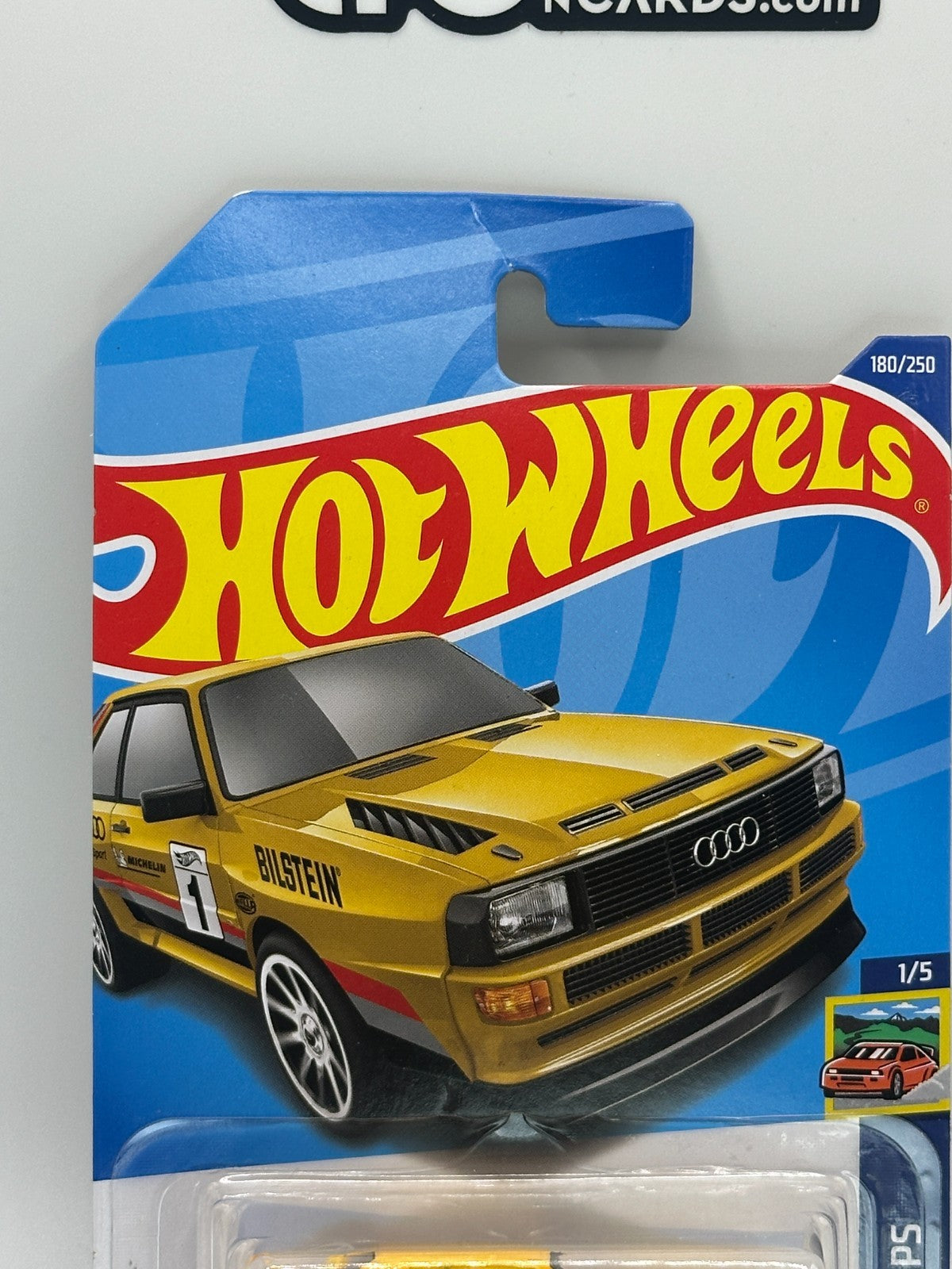 2022 Hot Wheels Rally Champs 1/5 '84 Audi Sport Quattro Yellow (Card Damage)