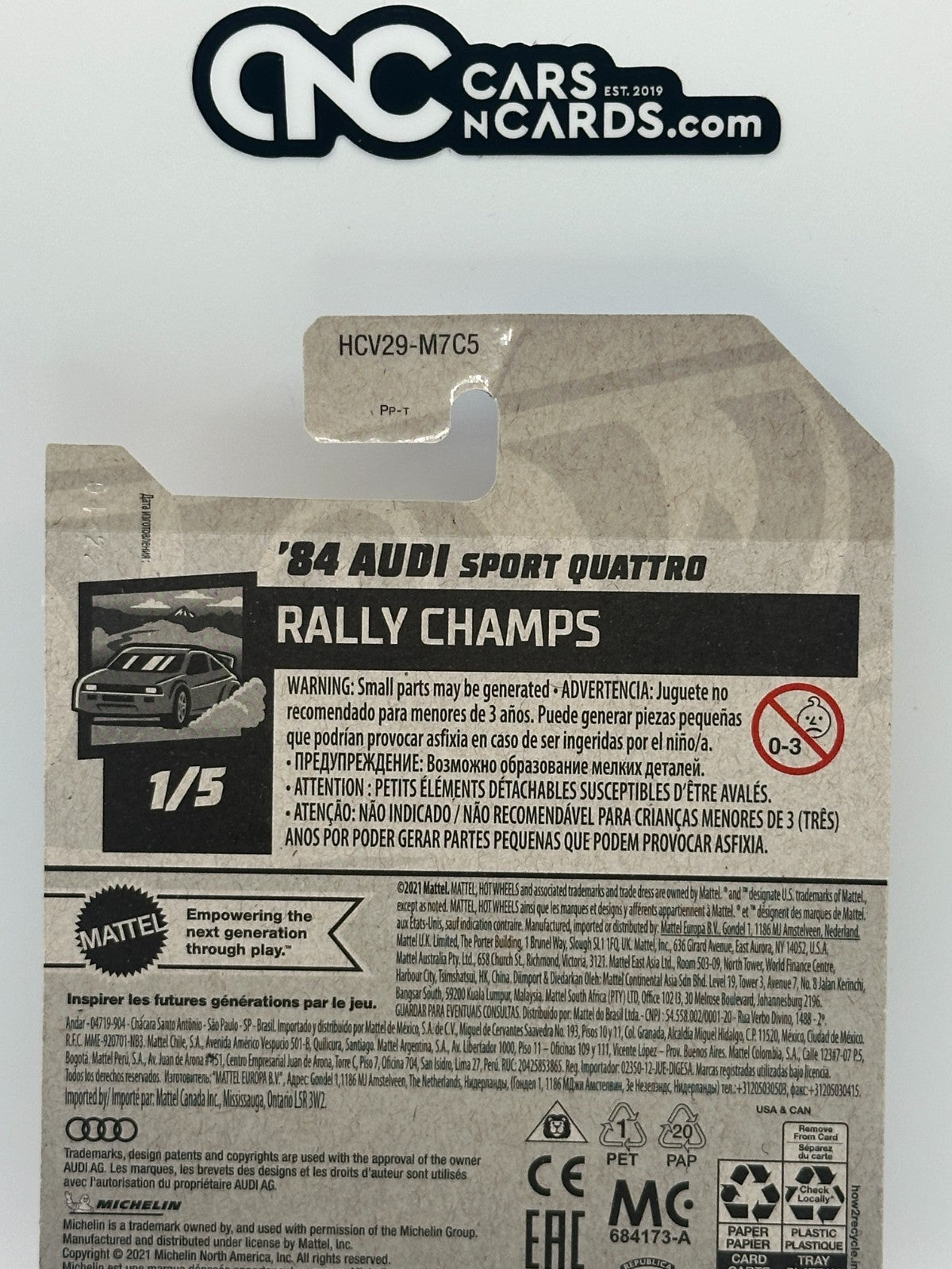 2022 Hot Wheels Rally Champs 1/5 '84 Audi Sport Quattro Yellow (Card Damage)