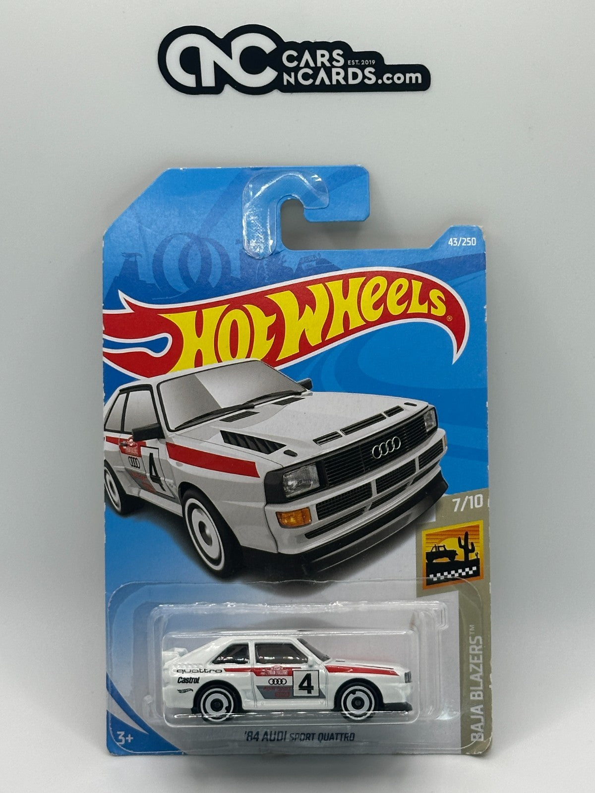 2019 Hot Wheels Baja Blazers 7/10 '84 Audi Sport Quattro White (Soft Corners)