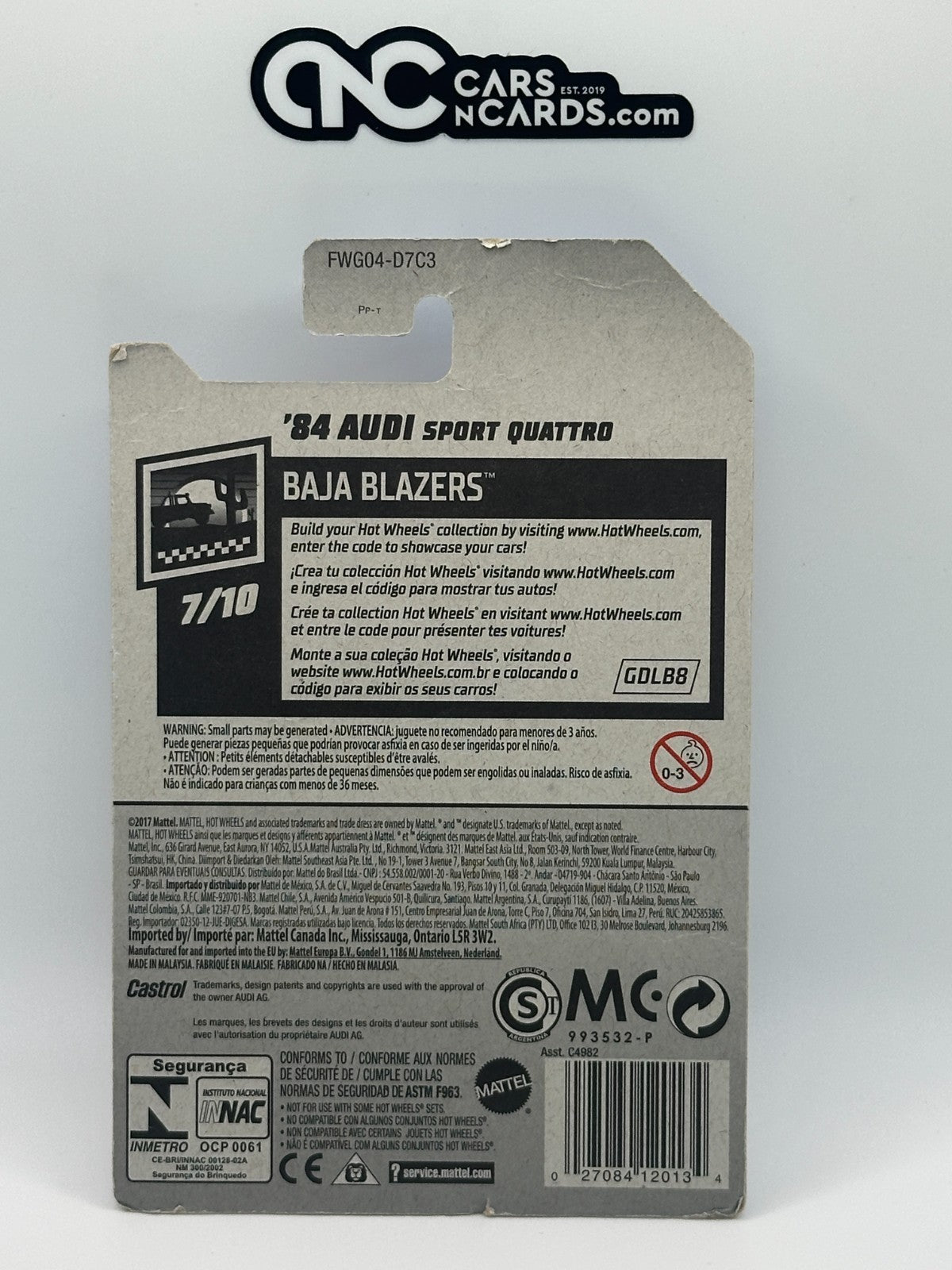 2019 Hot Wheels Baja Blazers 7/10 '84 Audi Sport Quattro White (Soft Corners)