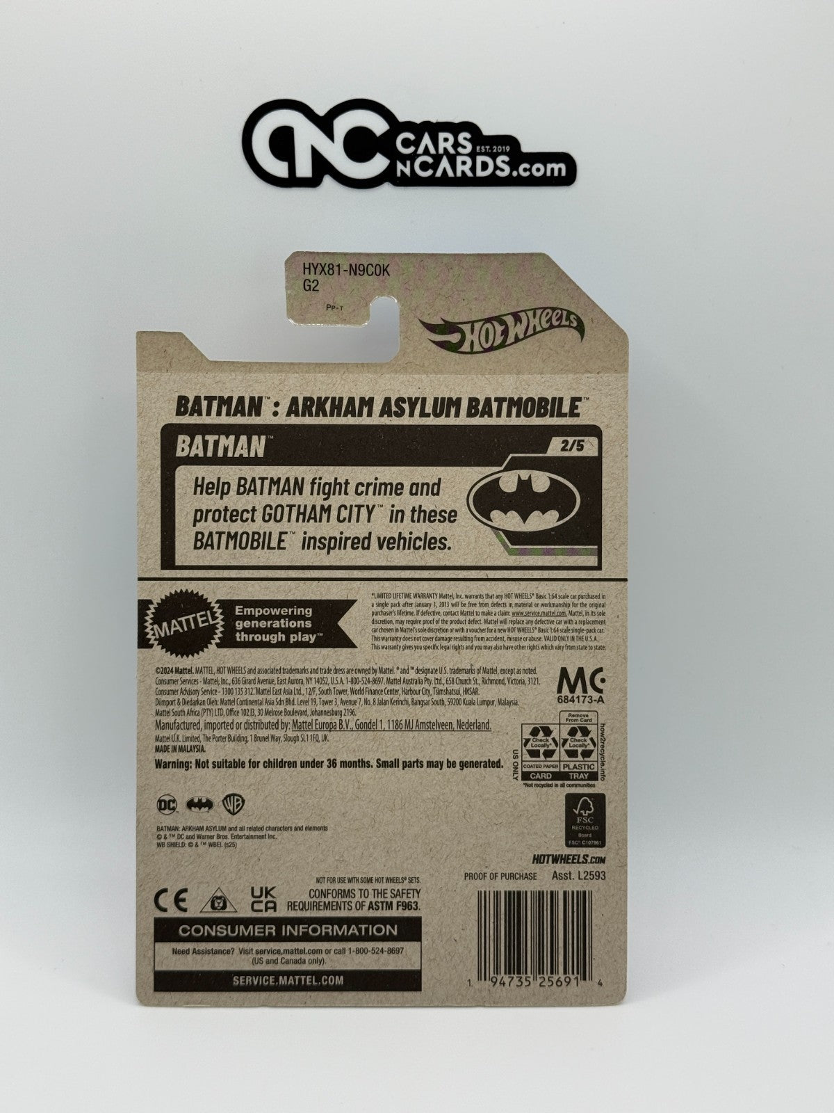 2025 Hot Wheels Batman 2/5 Batman : Arkham Asylum Batmobile Black