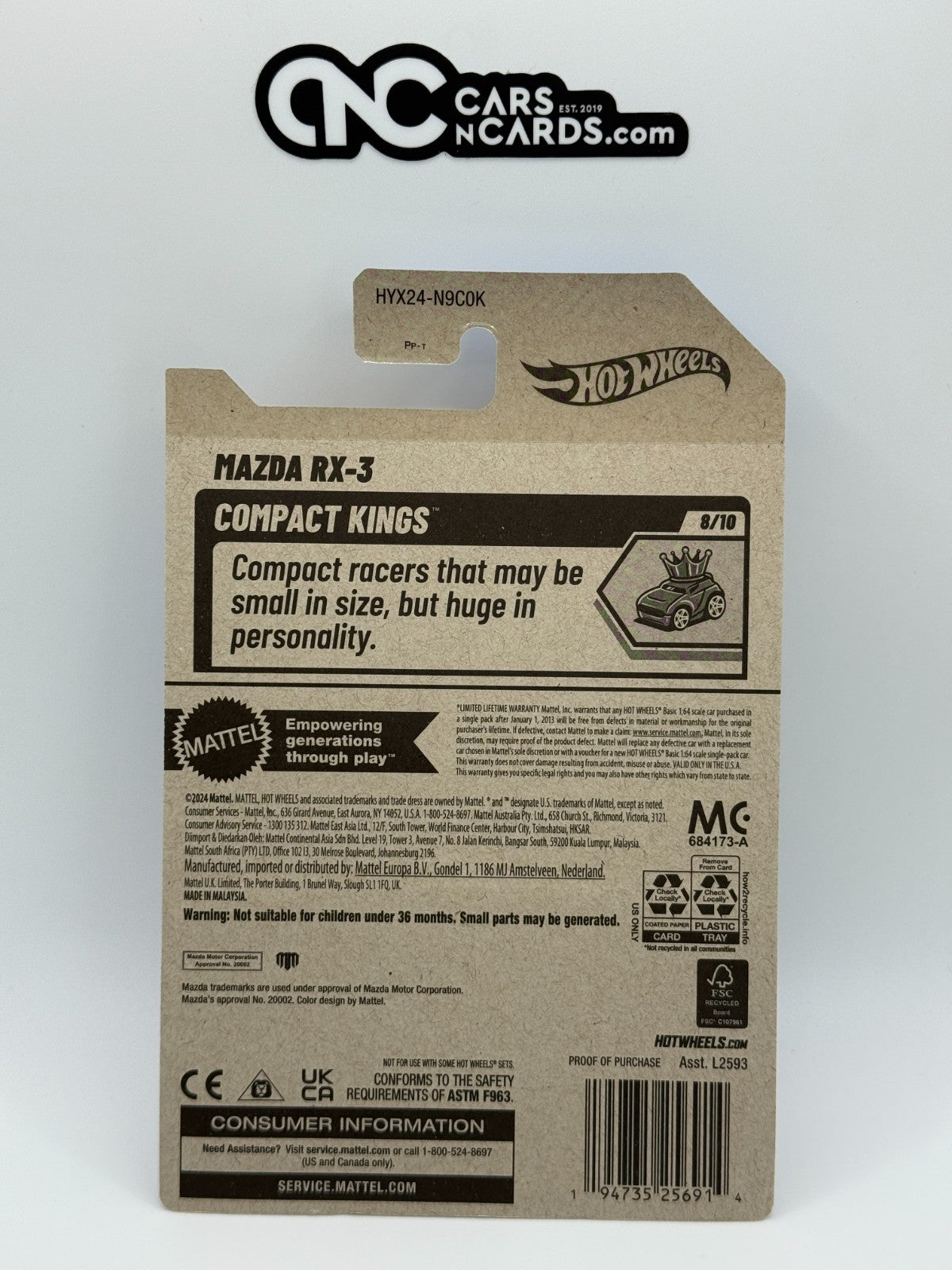 2025 Hot Wheels Compact Kings 8/10 Mazda RX-3 Black