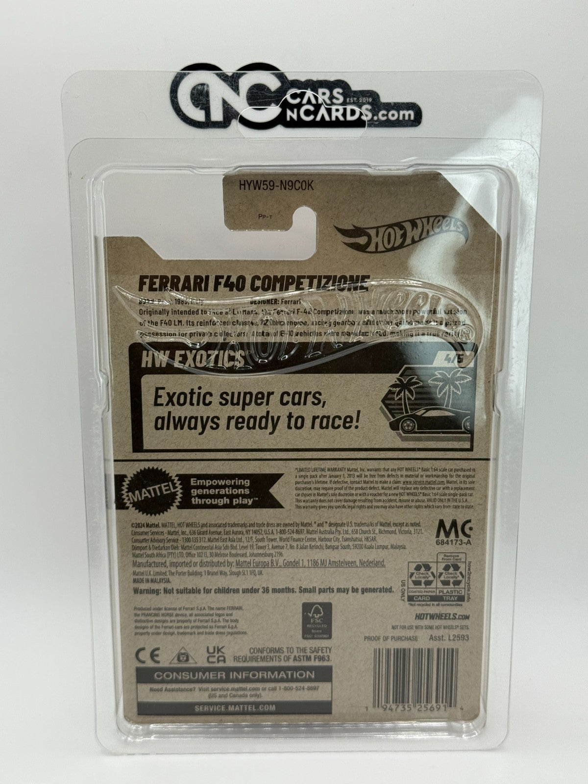 2025 Hot Wheels HW Exotics 4/5 Ferrari F40 Competizione With Protector