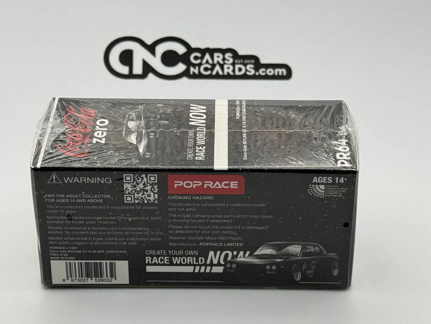 POPRACE 1:64 SKYLINE GT-R V8 DRIFT HAKOSUKA COCA COLA ZERO CHROME BLACK PR640144