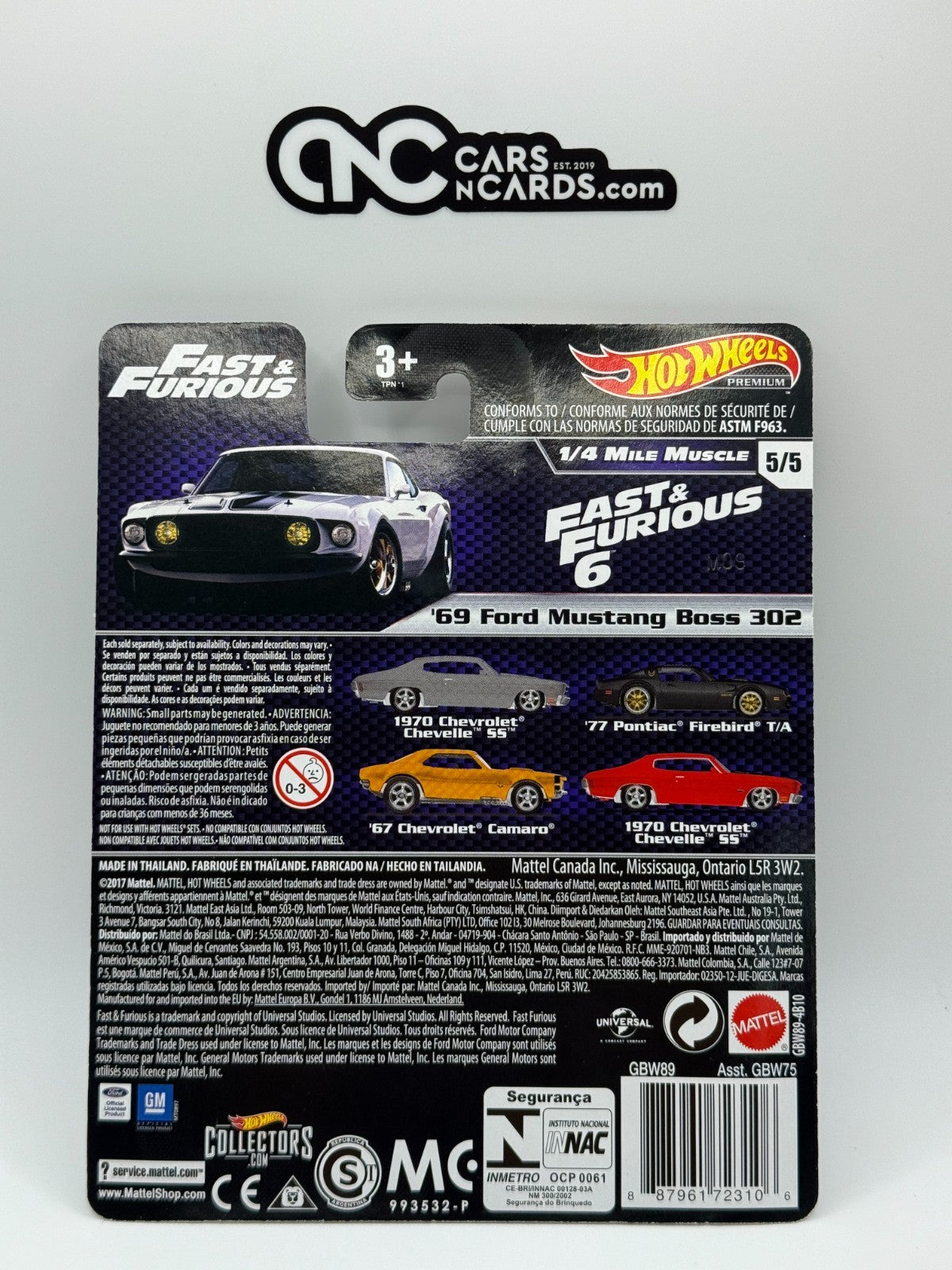 2019 Hot Wheels Premium Fast & Furious 1/4 Mile Muscle Full Set of 5 Cars