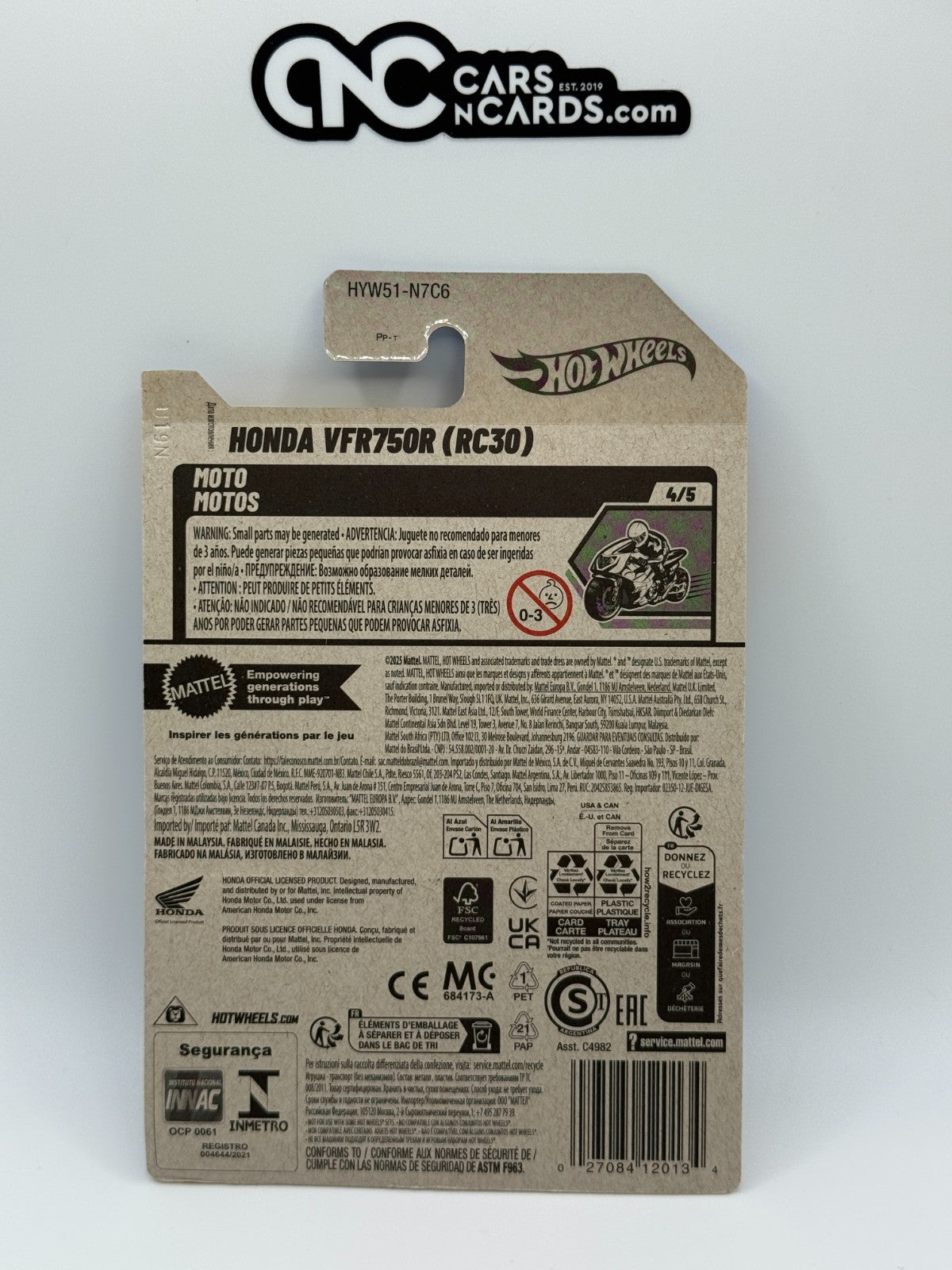 2025 Hot Wheels Moto 4/5 Honda VFR750R (RC30)