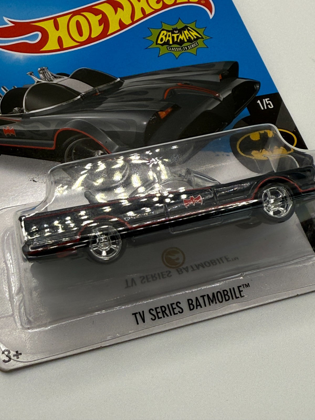 2016 Hot Wheels Super Treasure Hunt Batman 1/5 TV Series Batmobile W/Protector
