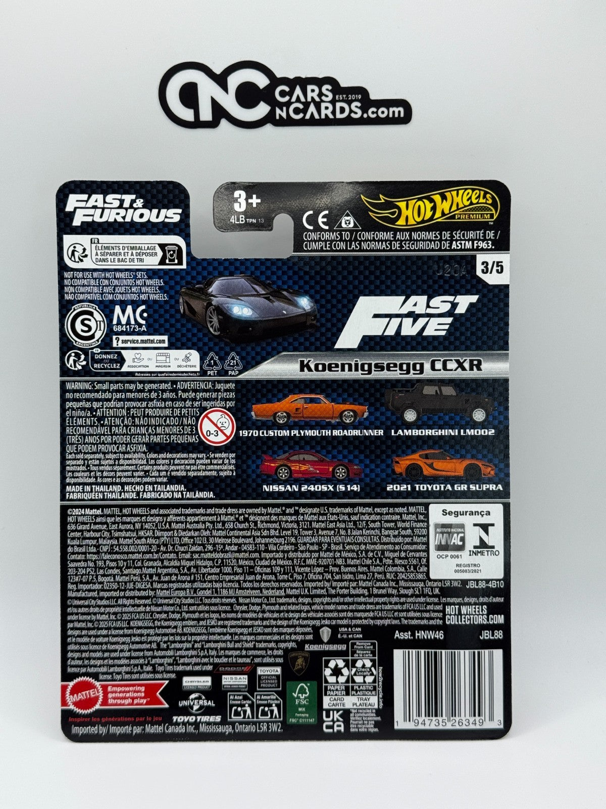 2025 Hot Wheels Premium Fast & Furious 3/5 Koenigsegg CCXR