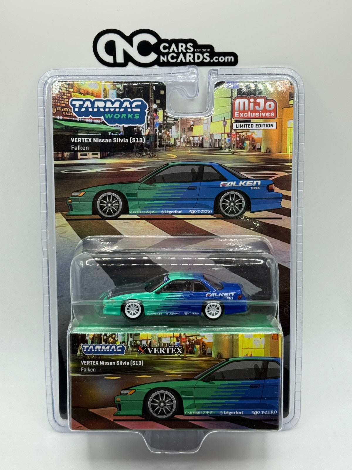 Tarmac Works 1:64 VERTEX Nissan Silvia (S13) Falken – Blue – MiJo Exclusives