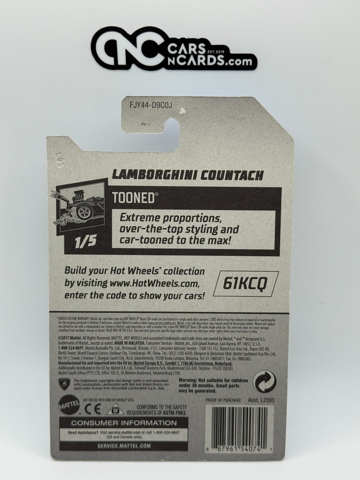 2018 Hot Wheels Tooned 1/5 Lamborgini Countach Black