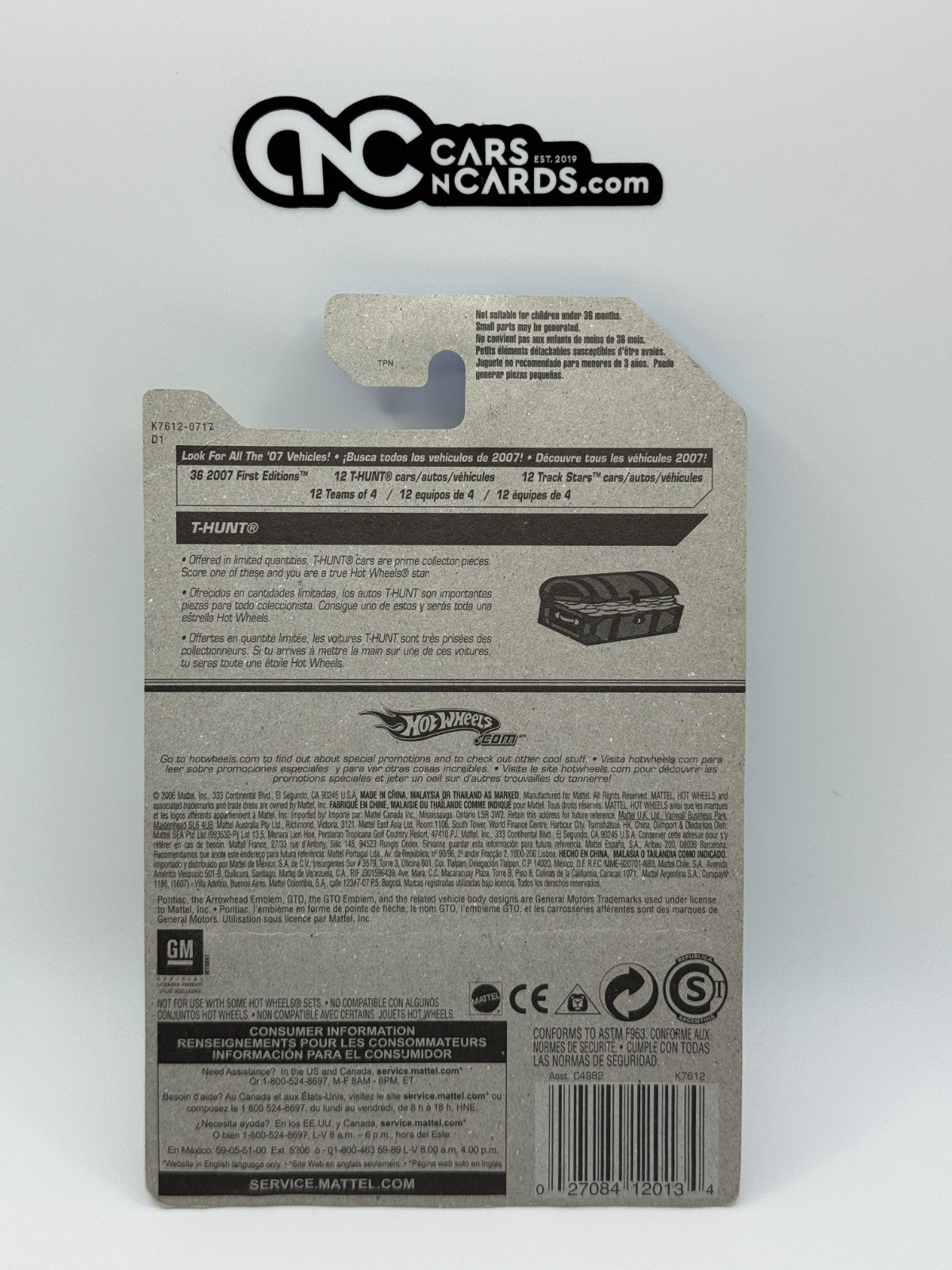 2007 Hot Wheels T-Hunt Treasure Hunt 01/12 '69 Pontiac GTO (Small Crease)