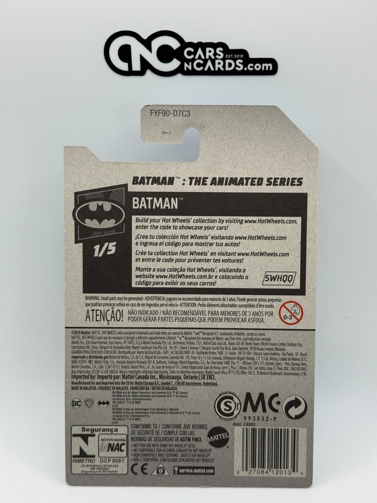 2019 Hot Wheels Batman 1/5 Treasure Hunt Batman: The Animated Series