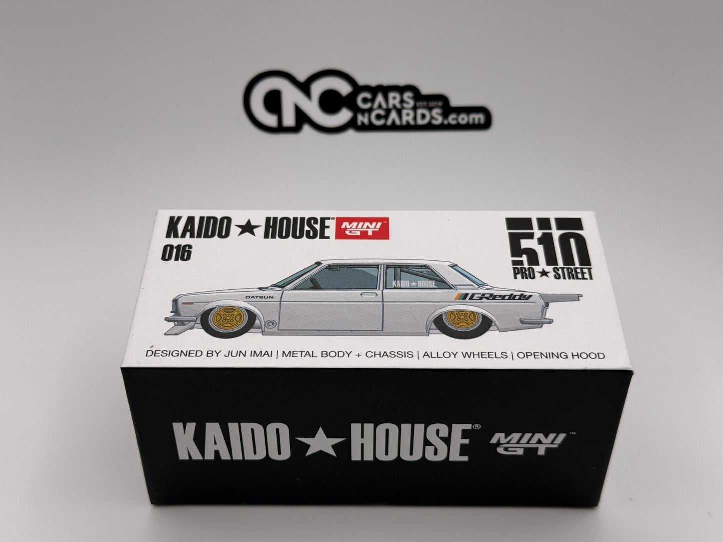 Kaido House x Mini GT 1:64 016 Datsun 510 Pro Street White GReddy Open Box