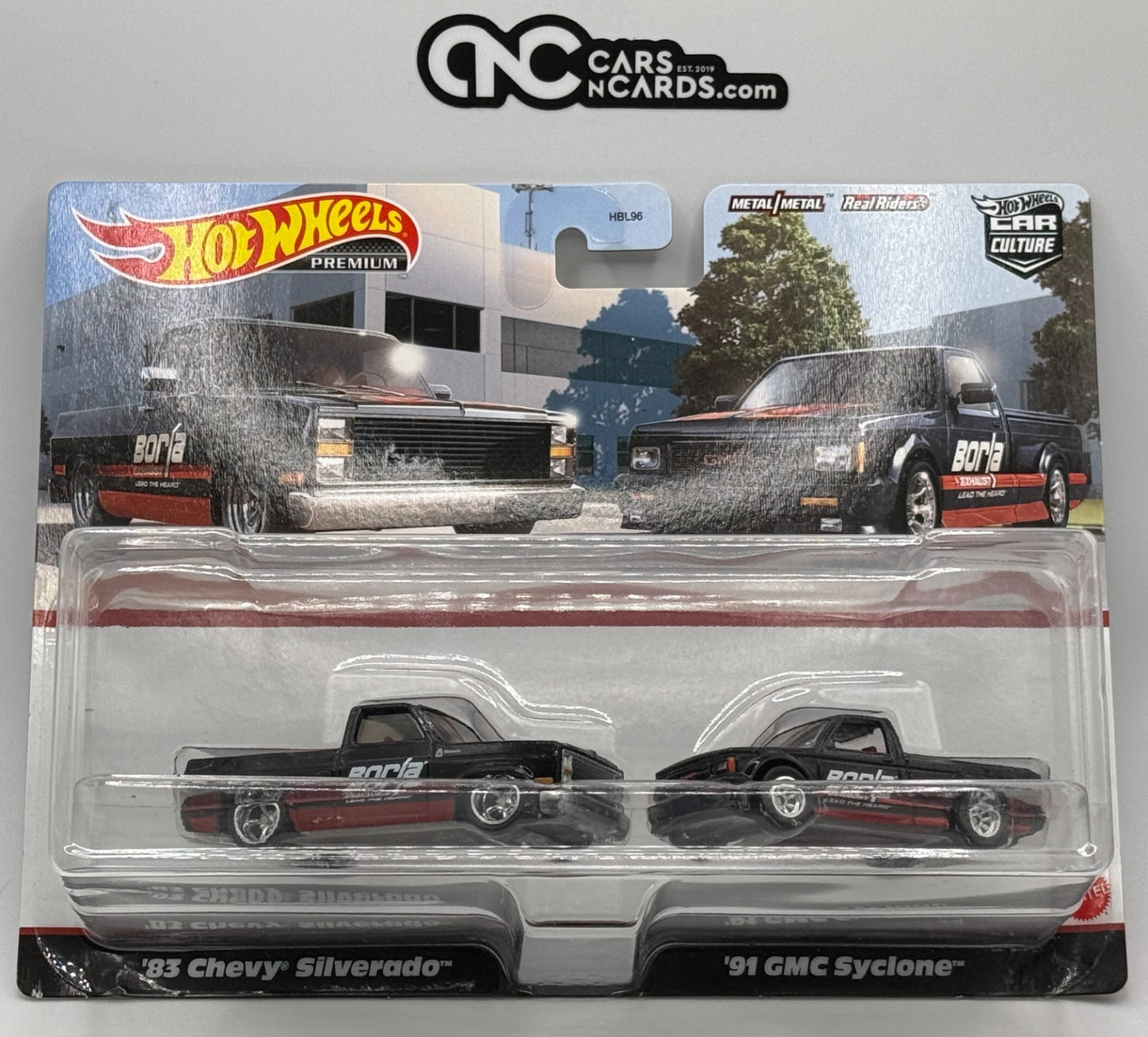 2021 Hot Wheels Premium 2 Pack '83 Chevy Silverado & '91 GMC Syclone Bent Corner