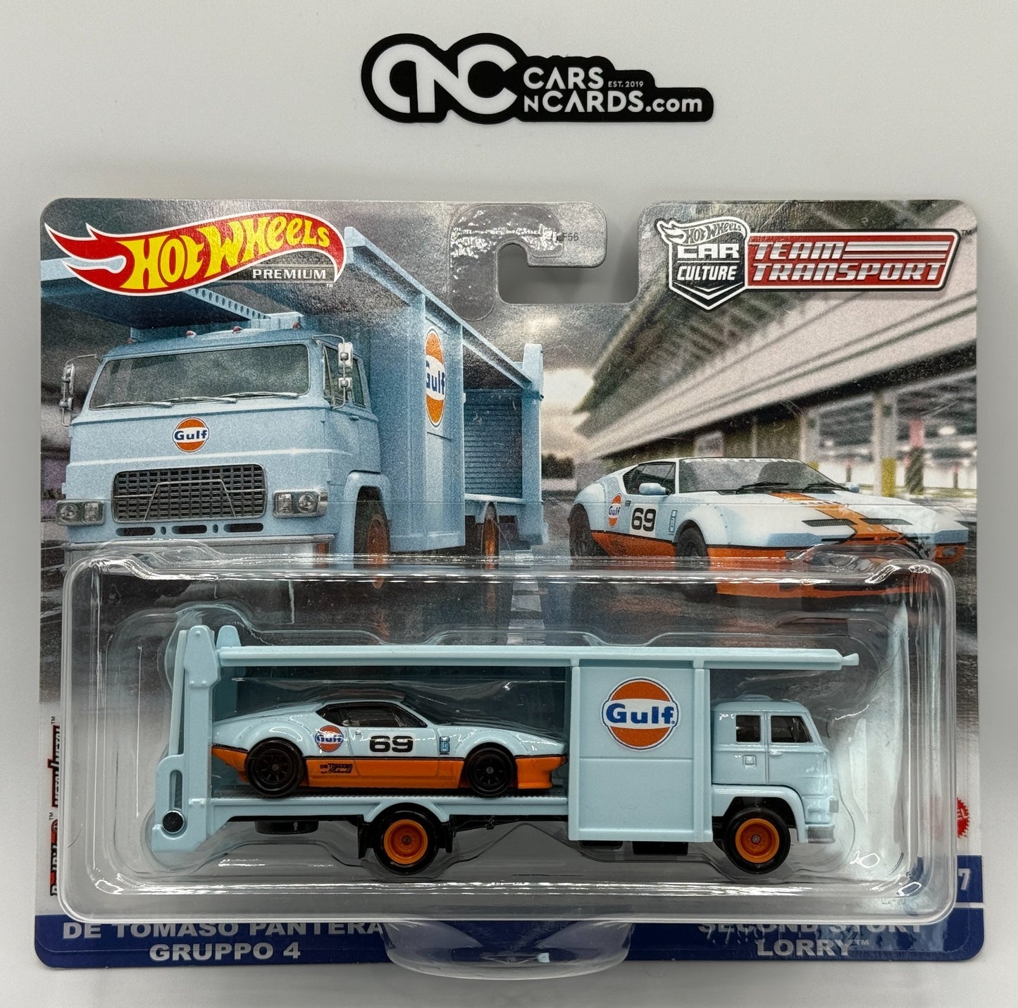 2023 Hot Wheels Premium Team Transport #57 DeTomaso Pantera Gruppo 4 Gulf Lorry