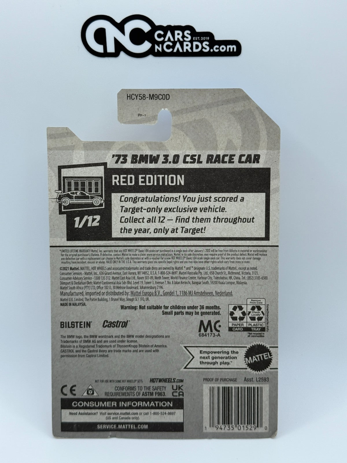 2022 Hot Wheels Red Edition 1/12 '73 BMW 3.0 CSL Race Car