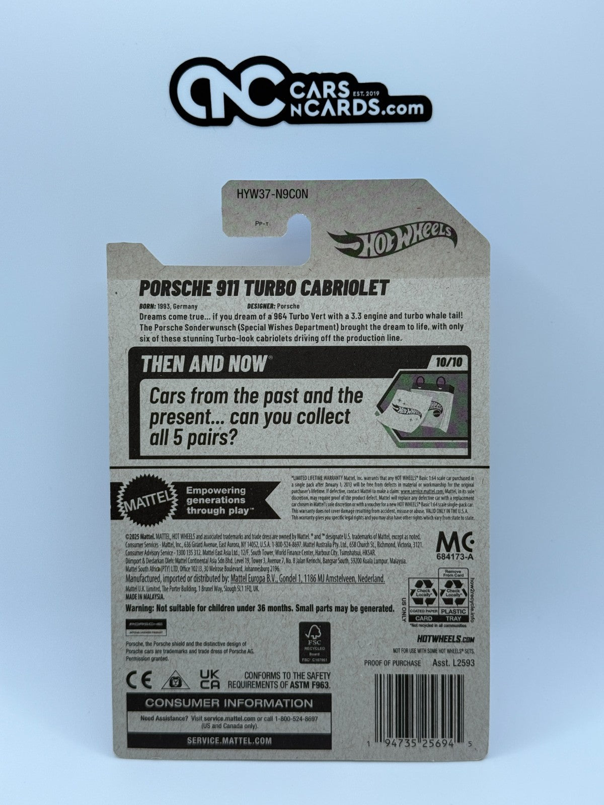 2025 Hot Wheels Then ands Now 10/10 Porsche 911 Turbo Cabriolet Purple