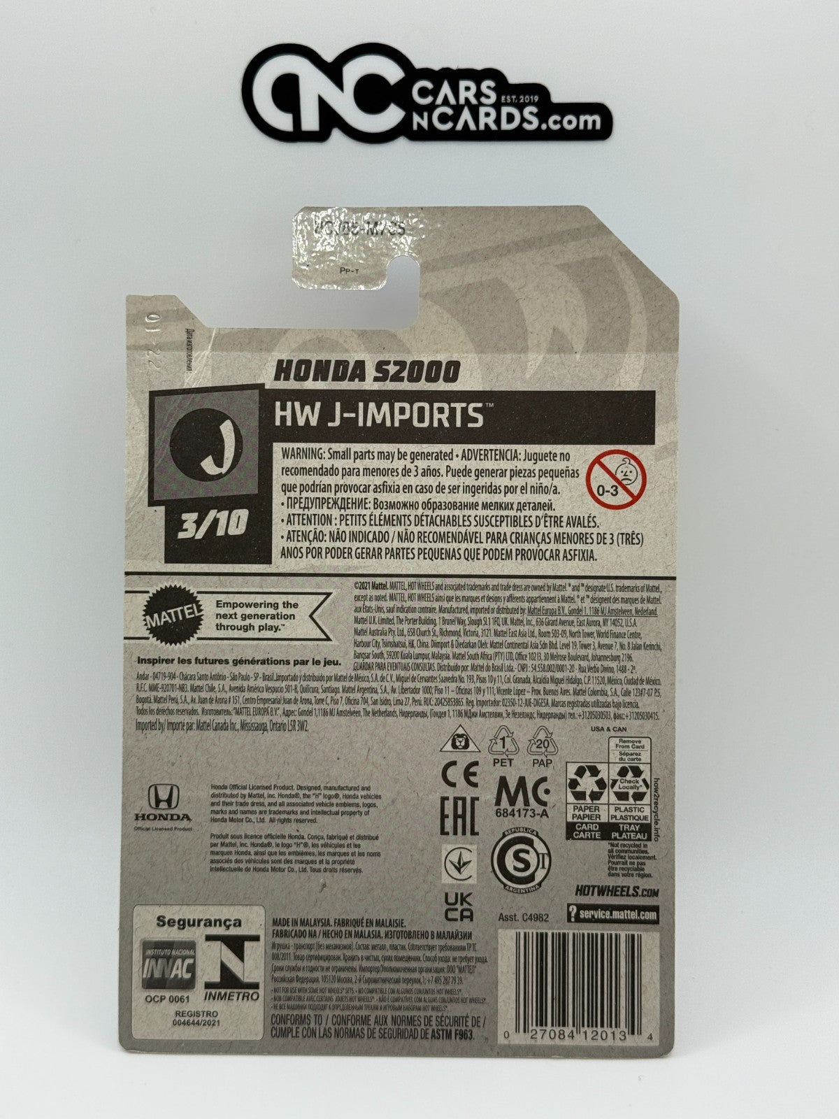 2022 Hot Wheels J-Imports 3/10 Honda S2000 Yellow Ryu's Rides (Card Damage)