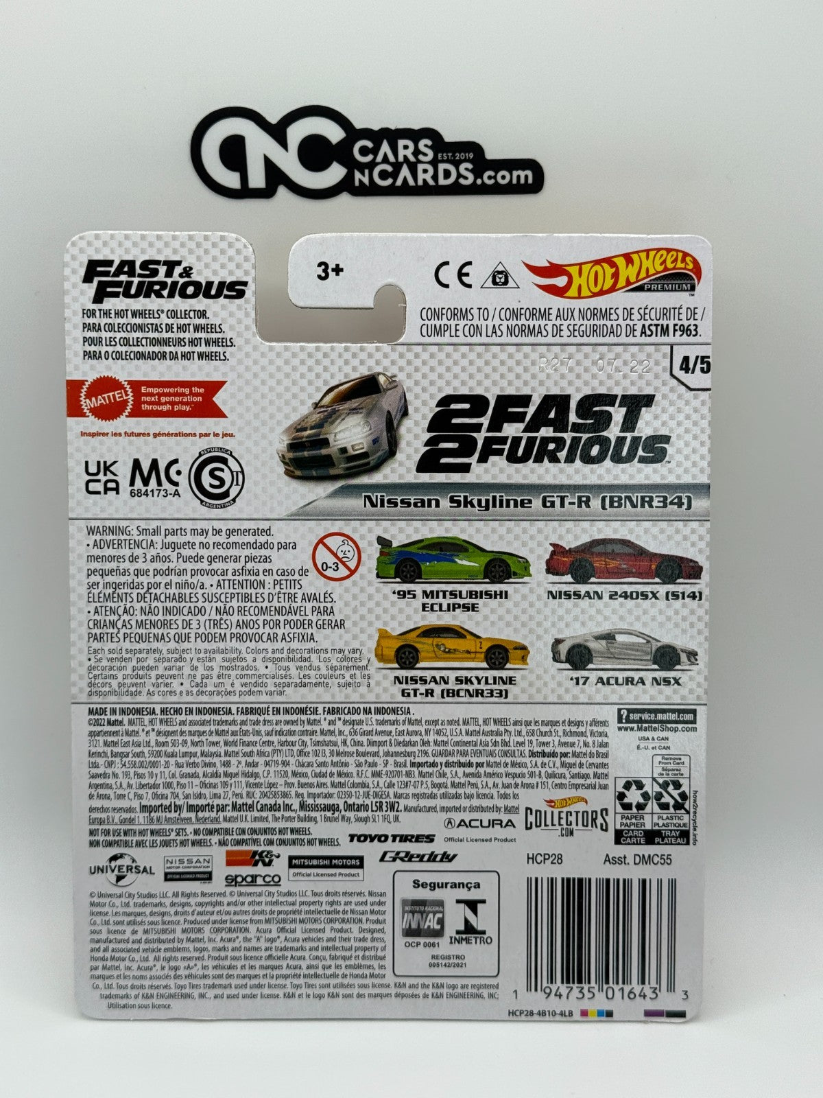 2022 Hot Wheels Premium Fast & Furious 4/5 Nissan Skyline GT-R BNR34 W/Protector