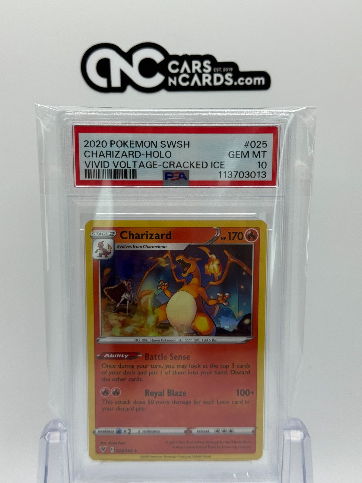 2020 POKEMON SWORD & SHIELD #025 CHARIZARD-HOLO VIVID VOLTAGE-CRACKED ICE PSA 10