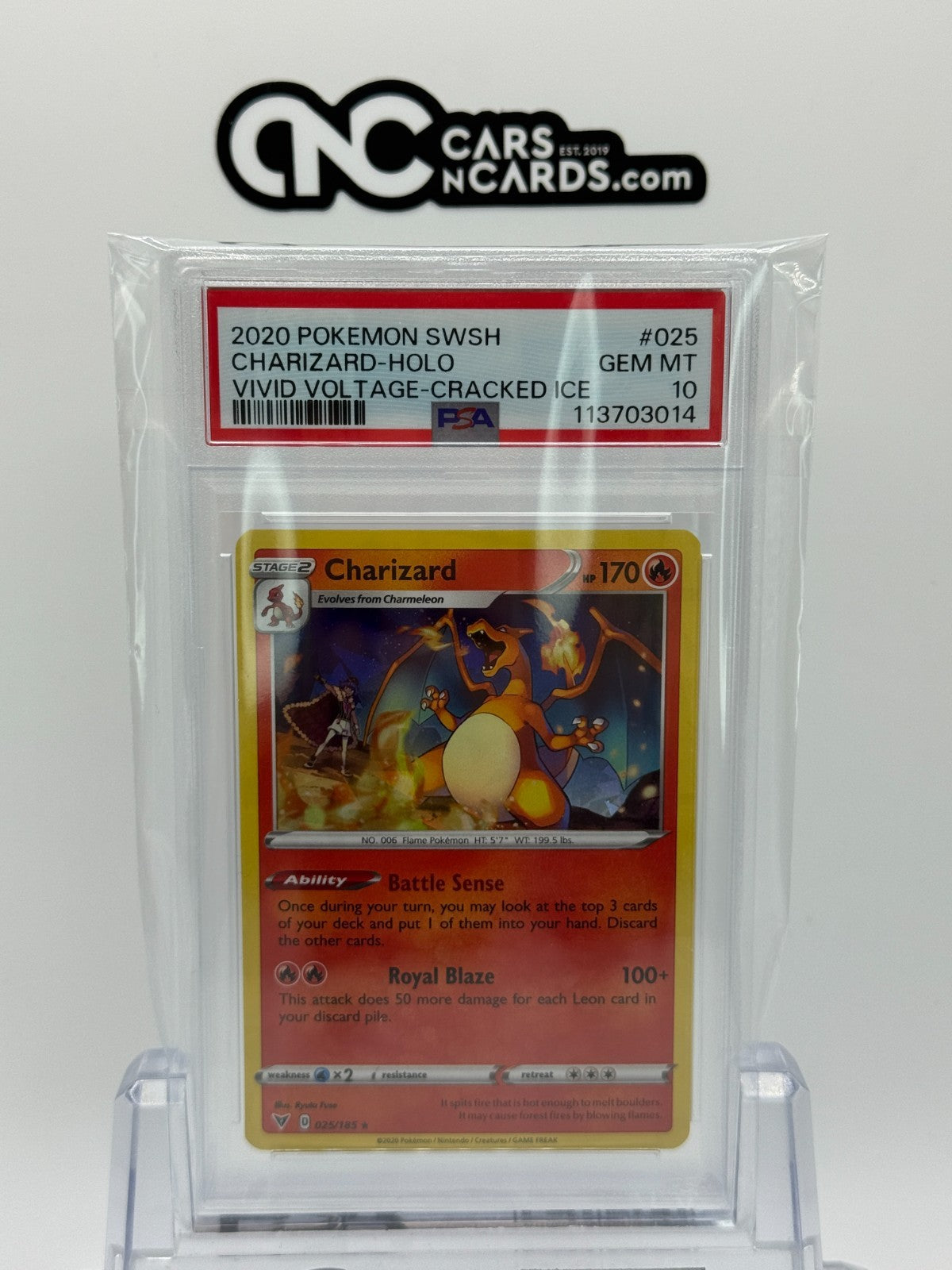 2020 POKEMON SWORD & SHIELD #025 CHARIZARD-HOLO VIVID VOLTAGE-CRACKED ICE PSA 10