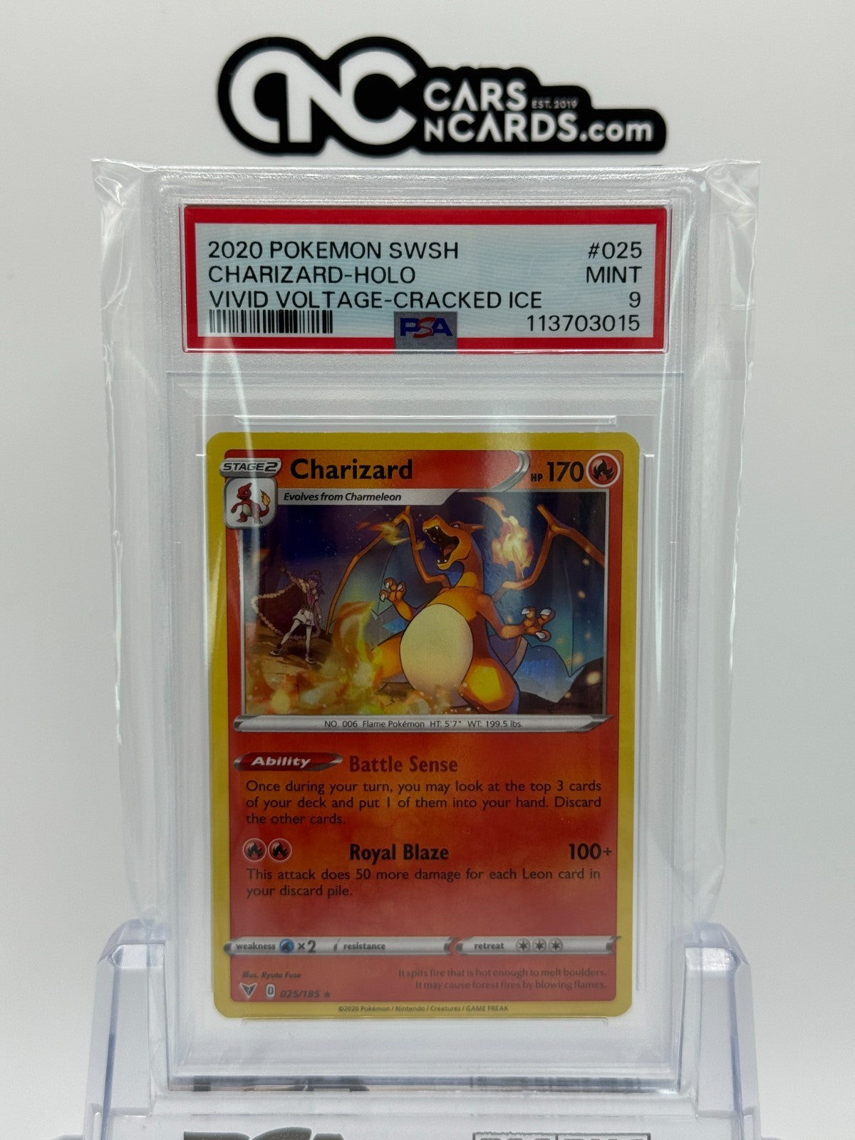 2020 POKEMON SWORD & SHIELD #025 CHARIZARD-HOLO VIVID VOLTAGE-CRACKED ICE PSA 9