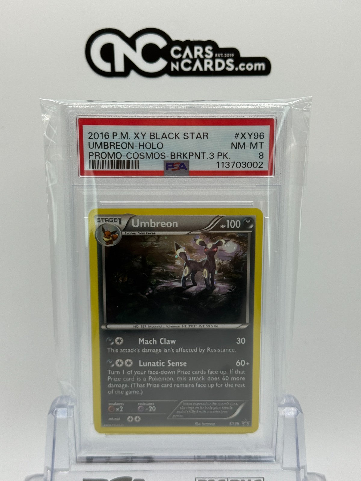 2016 POKEMON XY BLACK STAR PROMO #XY96 UMBREON-HOLO PROMO-COSMOS-BRKPNT PSA 8
