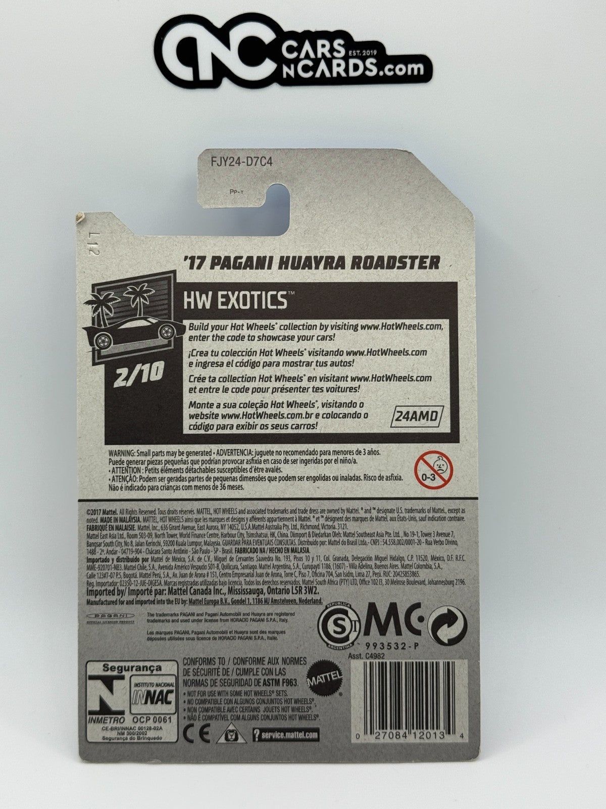 2018 Hot Wheels HW Exotics 2/10 '17 Pagani Huayra Roadster Red (Soft Corners)