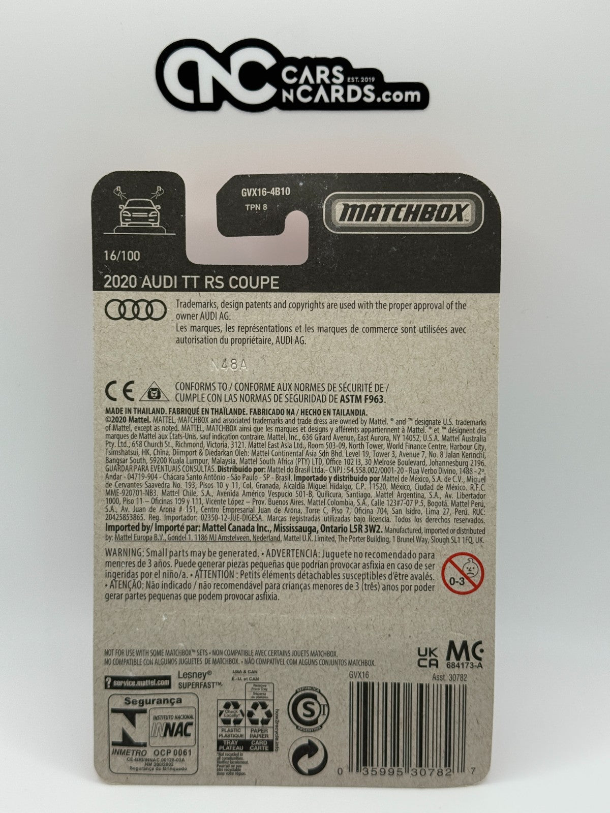 2021 Matchbox 2020 Audi TT RS Coupe Blue 16/100
