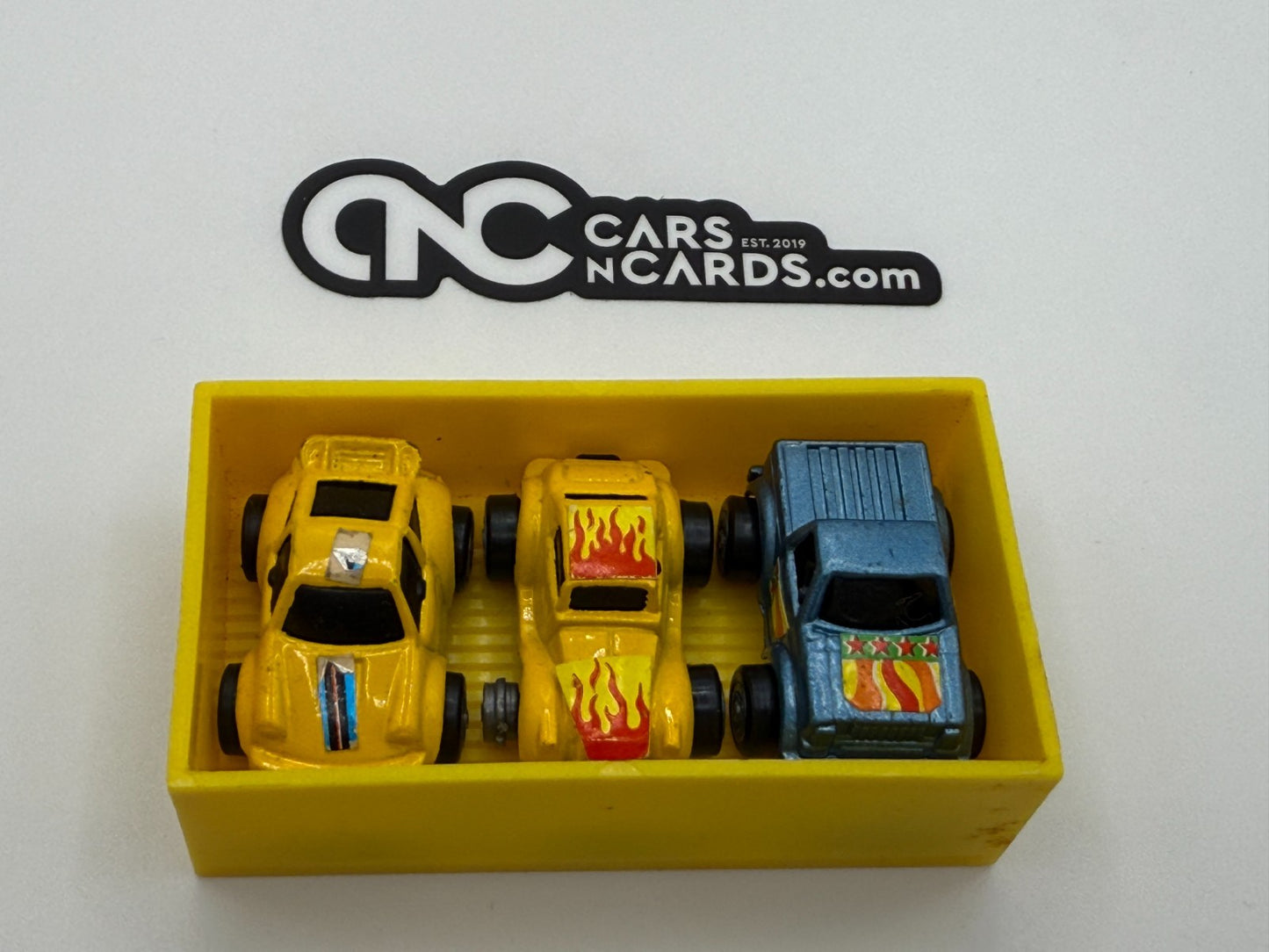 1989 Soma Micro Racer Carry Case With 3 Micro Cars (One Rubber Wheel Missing)