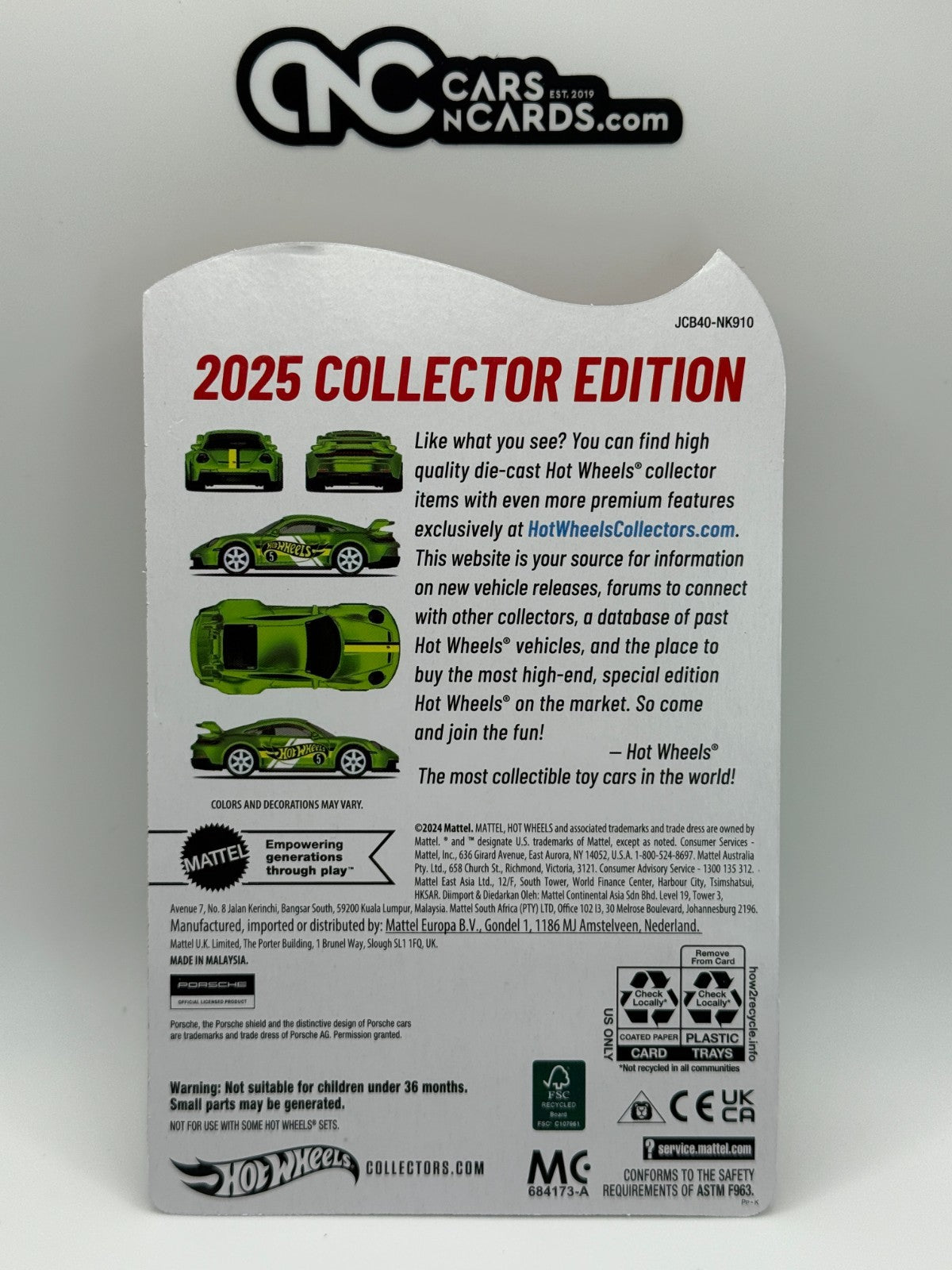 2025 Hot Wheels Mail In Collector Edition Porsche 911 GT3 With Protector