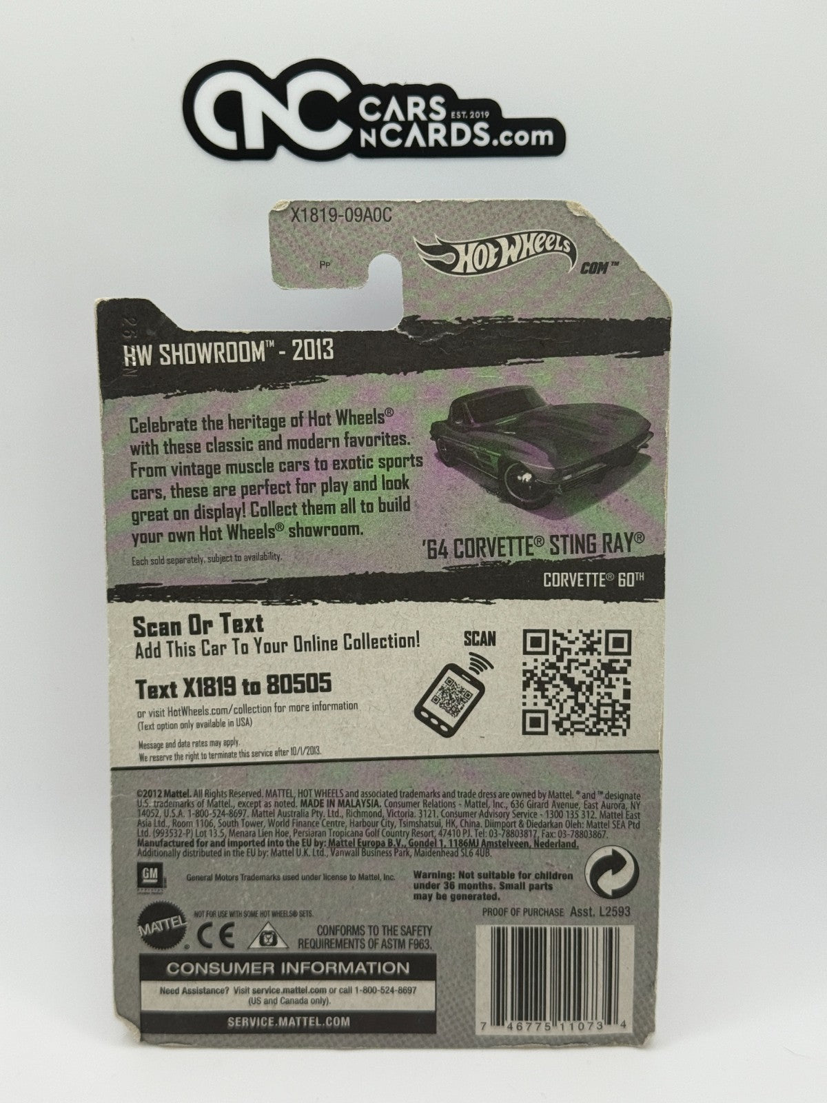 2013 Hot Wheels HW Showroom '64 Corvette Stingray (Heavy Card Damage)