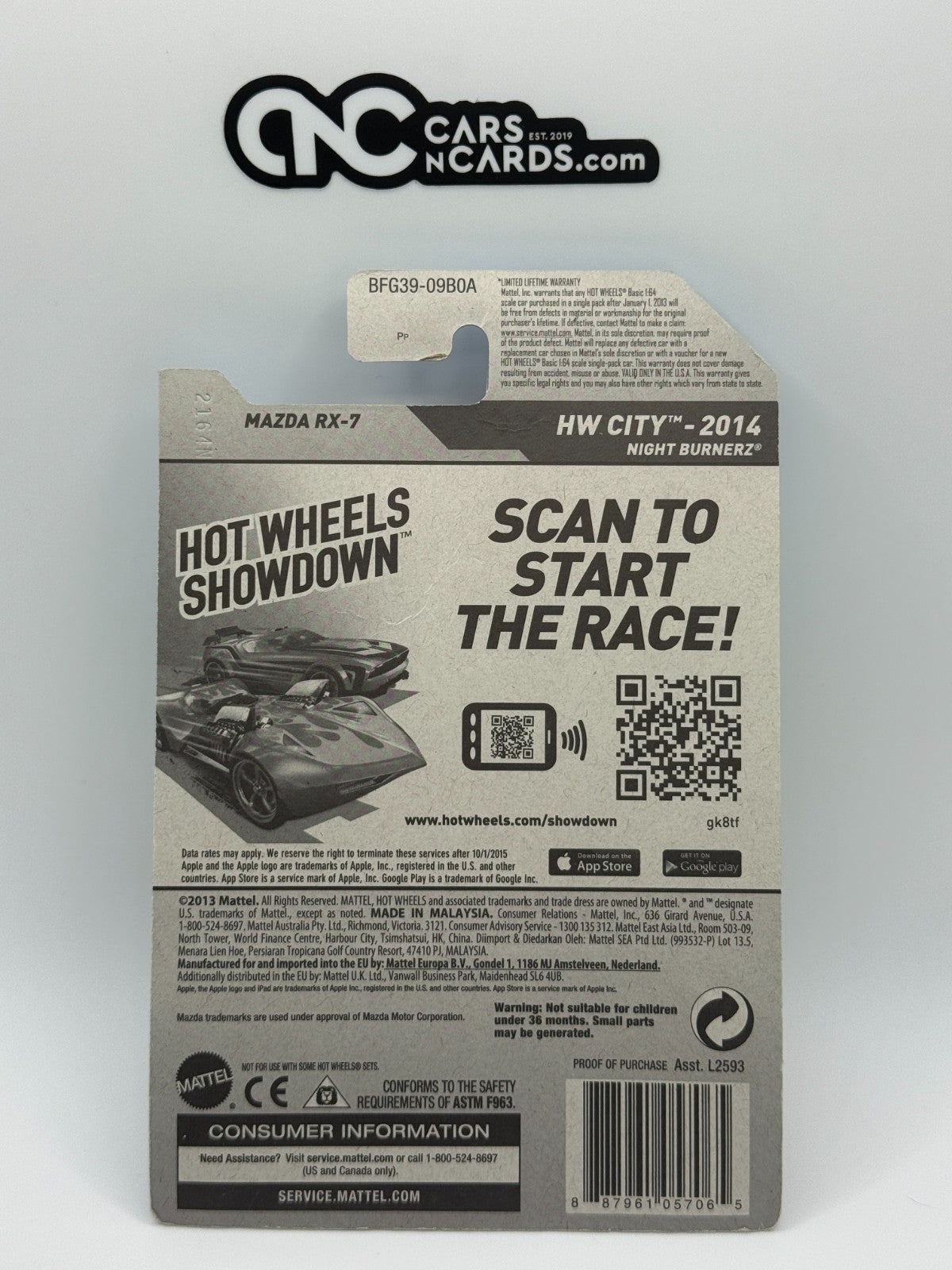 2014 Hot Wheels HW City Mazda RX-7 Yellow (Card Crease)