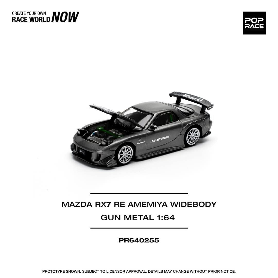 POPRACE 1:64 MAZDA RX7 RE-AMEMIYA - GUN METAL PR640255