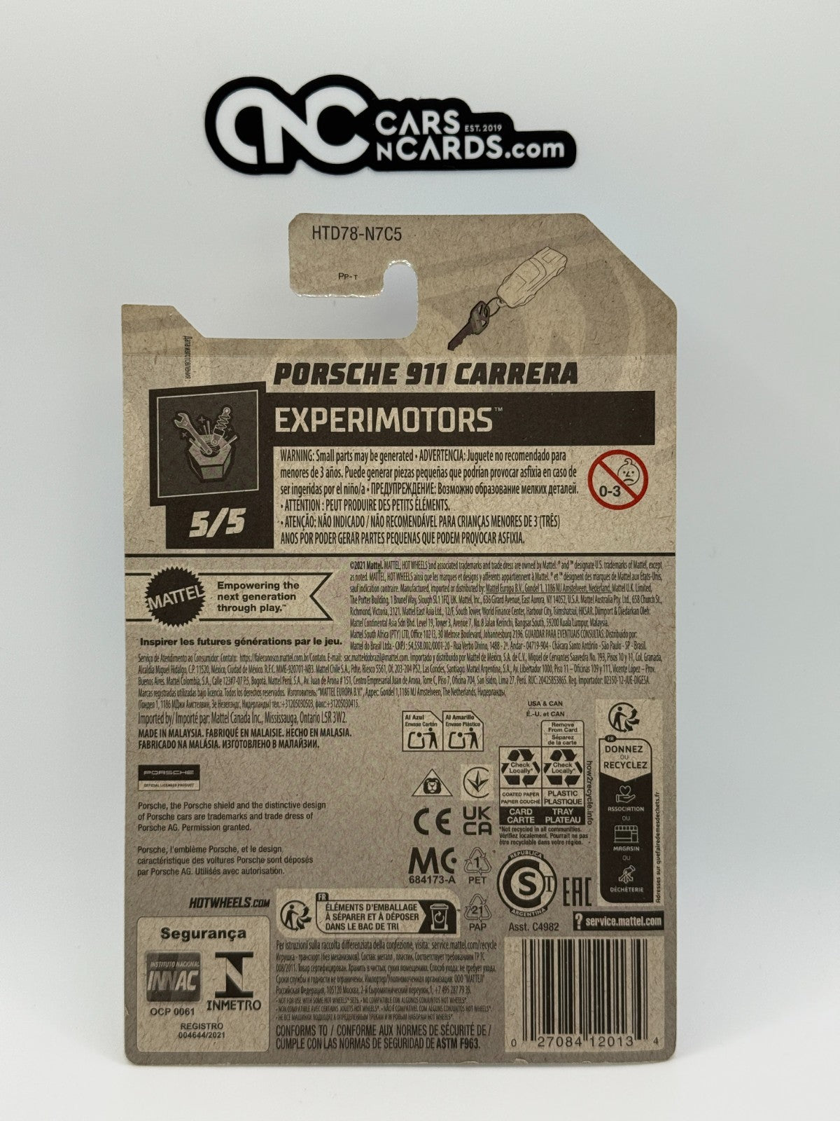 2024 Hot Wheels Experimotors 5/5 Porsche 911 Carrera White Keychain