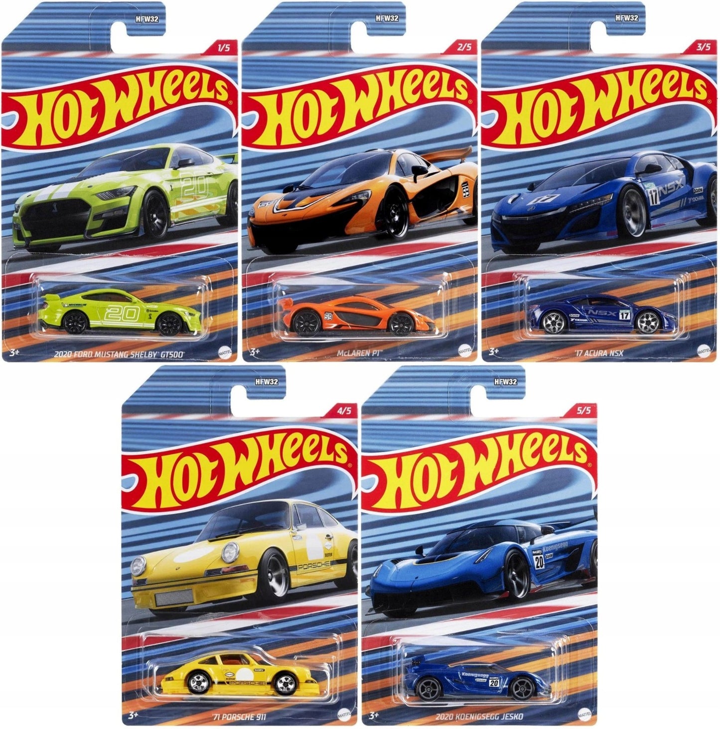 2022 Hot Wheels Racing Circuit Full Set of 5 Cars Porsche/Jesko/NSX/McLaren